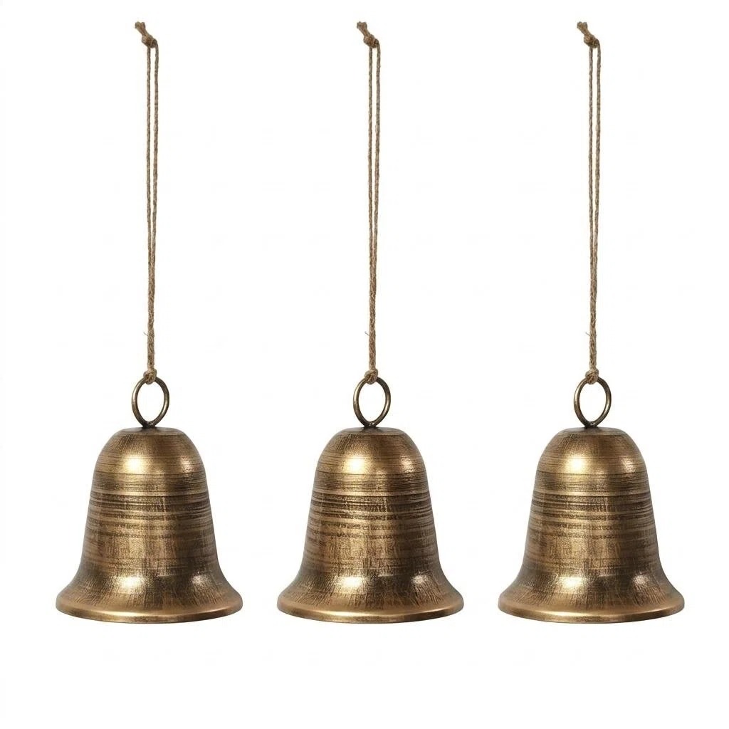Rustic Bronze Christmas Bell Set 3Pcs, Vintage Holiday Decor for Trees and Doors — factory-direct Christmas decorations