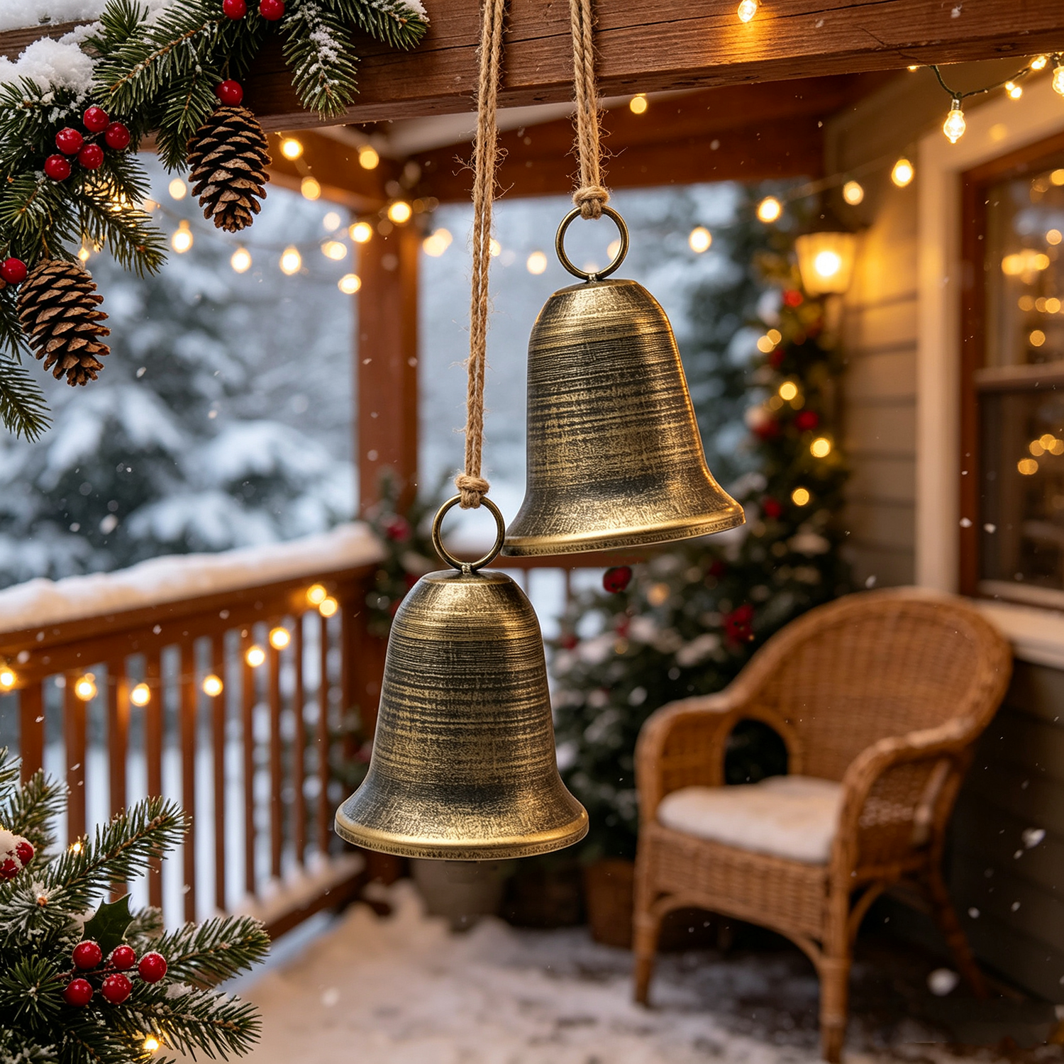 Rustic Bronze Christmas Bell Set 3Pcs, Vintage Holiday Decor for Trees and Doors — view 5