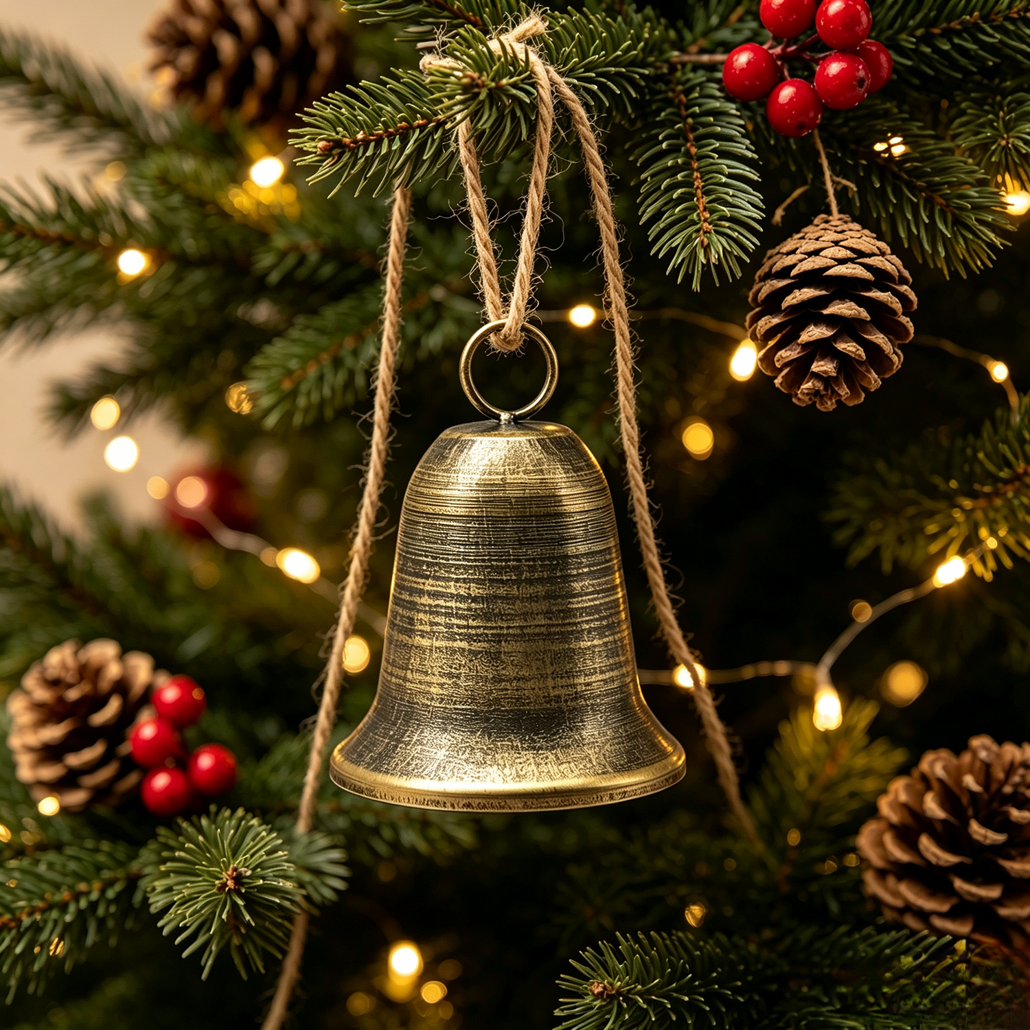 Rustic Bronze Christmas Bell Set 3Pcs, Vintage Holiday Decor for Trees and Doors — view 6
