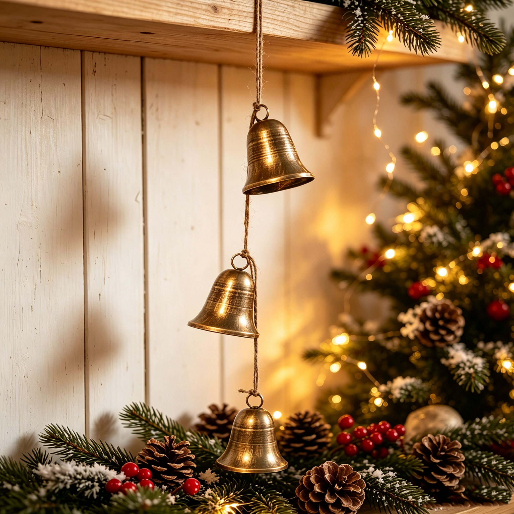 Rustic Bronze Christmas Bell Set 3Pcs, Vintage Holiday Decor for Trees and Doors — view 7