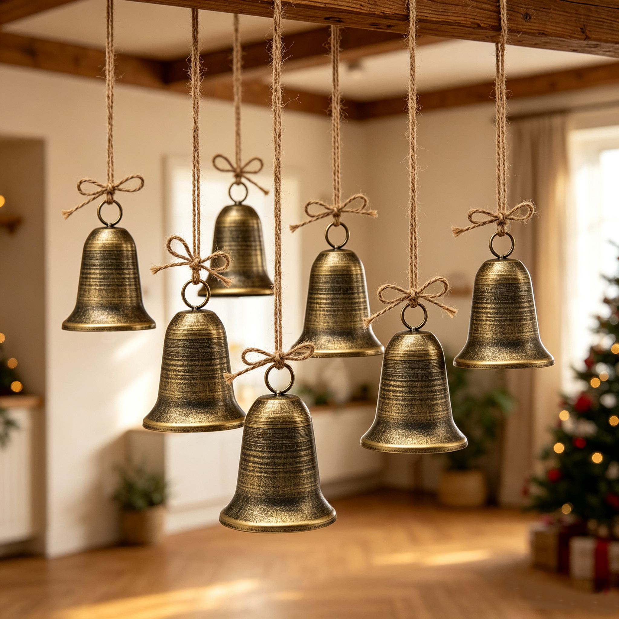 Rustic Bronze Christmas Bell Set 3Pcs, Vintage Holiday Decor for Trees and Doors — view 4