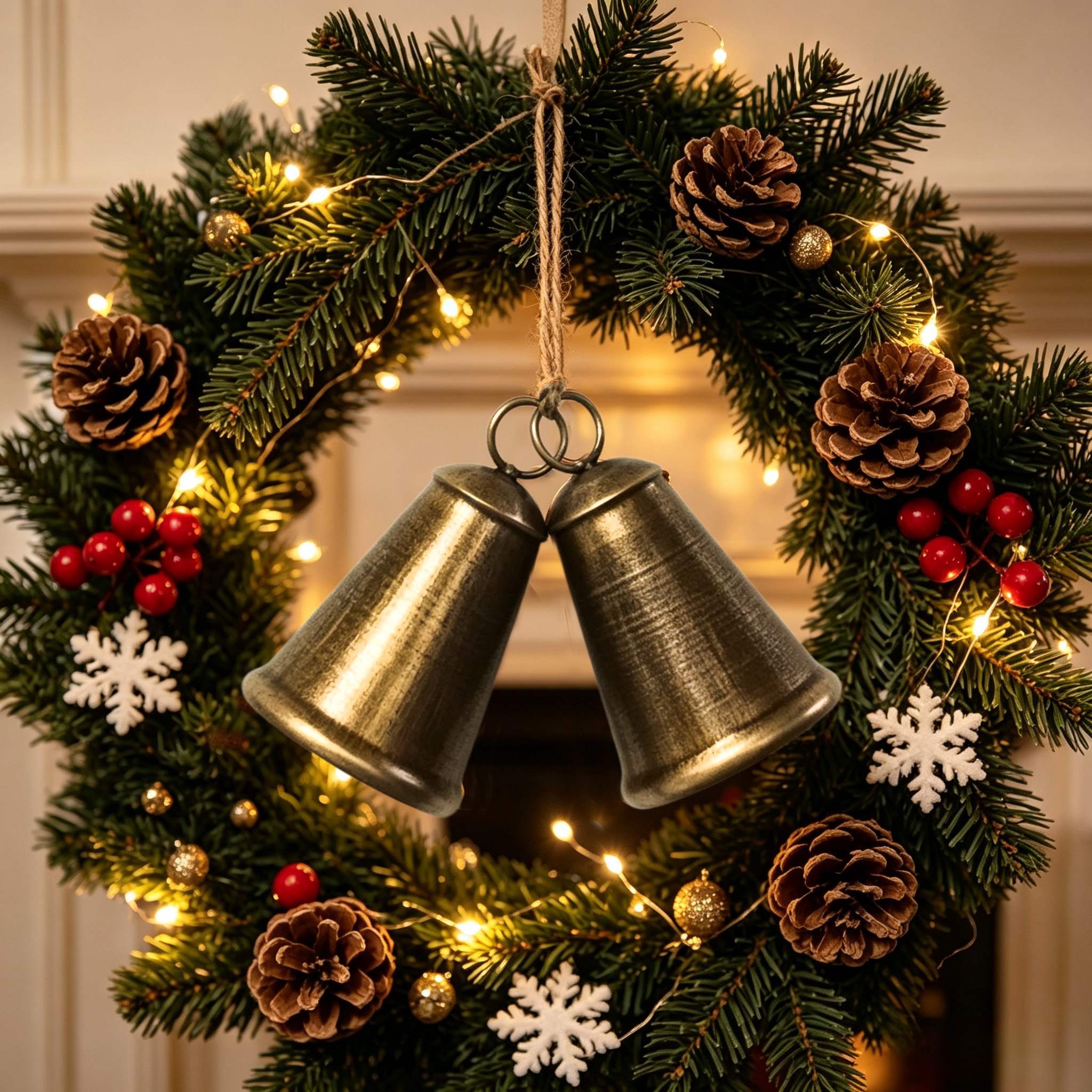 Antique Bronze Iron Christmas Bells 2Pcs Rustic Hanging Decor — view 7