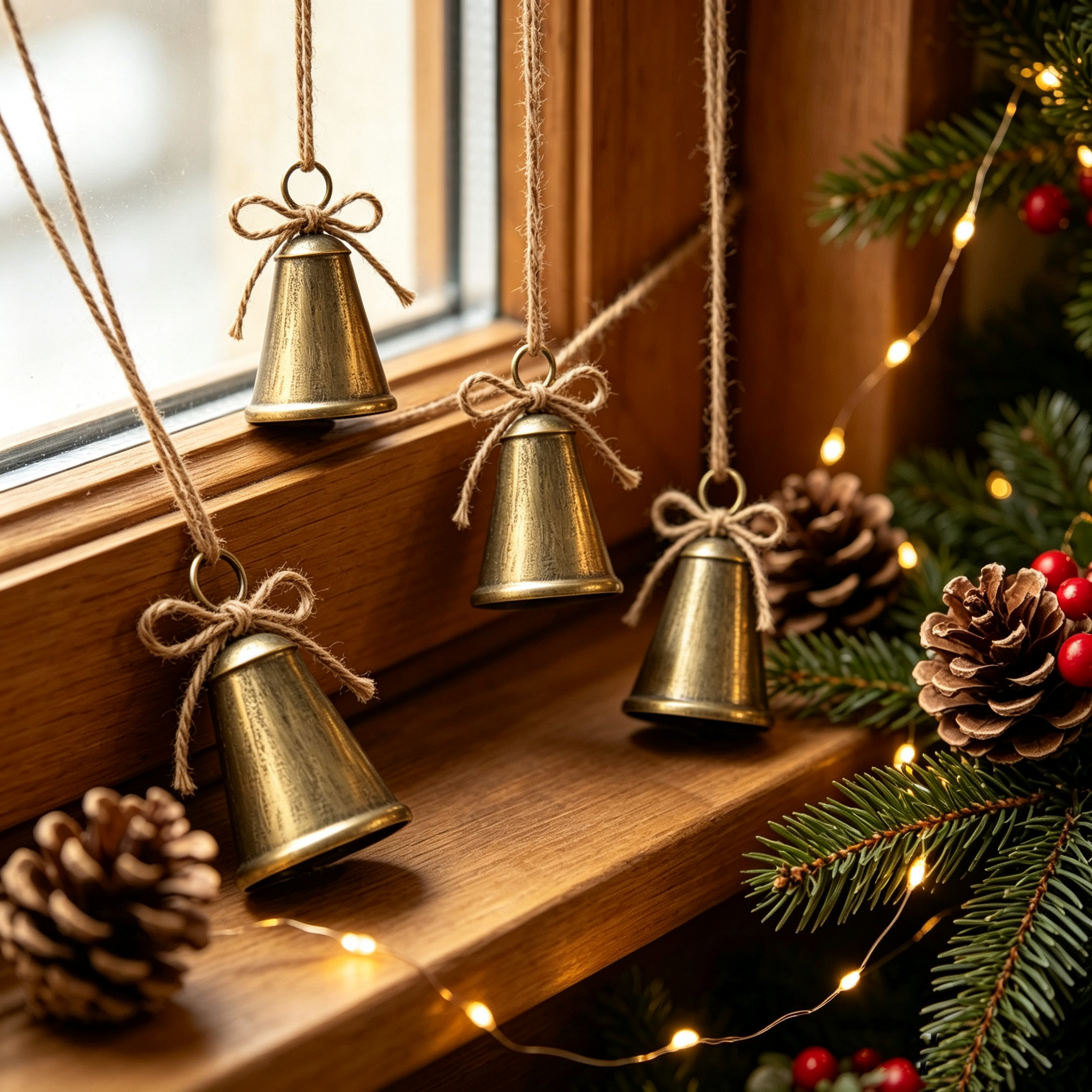 Rustic Christmas Bells 3Pcs Set Antique Bronze Iron Hanging Decor — view 5