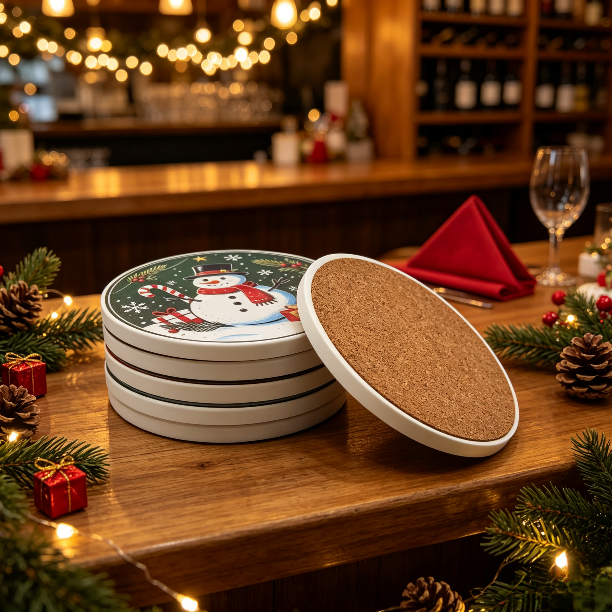 6-piece Christmas-themed tableware coasters made of heat-resistant, insulating, and non-slip ceramic material. Perfect for dining tables, desks, conference tables, and party decorations, these coasters make a thoughtful Christmas gift for friends or family. — view 4