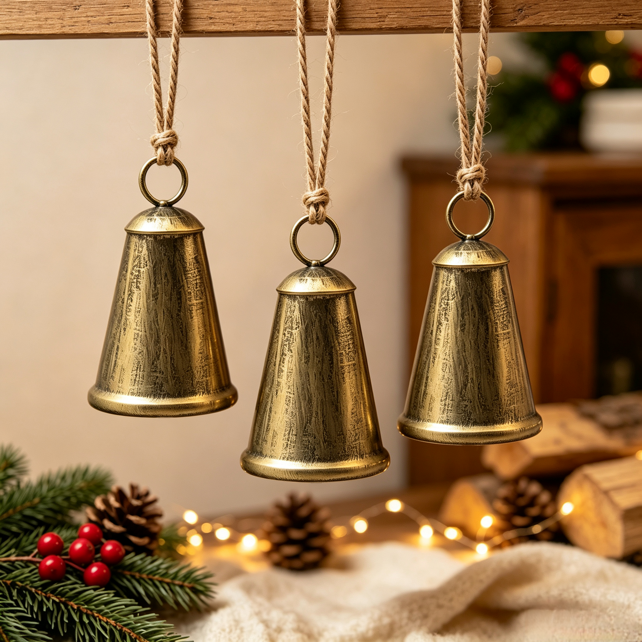 Rustic Christmas Bells 3Pcs Set Antique Bronze Iron Hanging Decor — factory-direct Christmas decorations