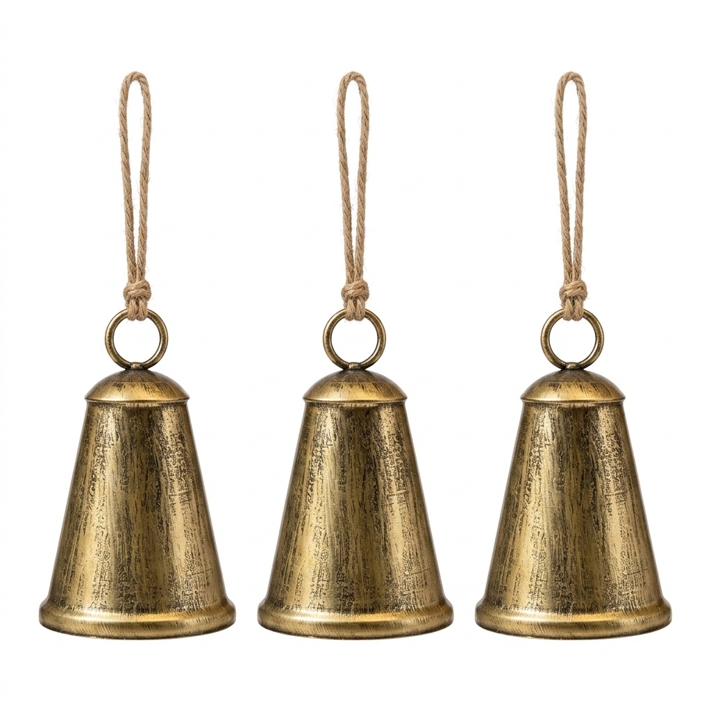 Rustic Christmas Bells 3Pcs Set Antique Bronze Iron Hanging Decor — view 2