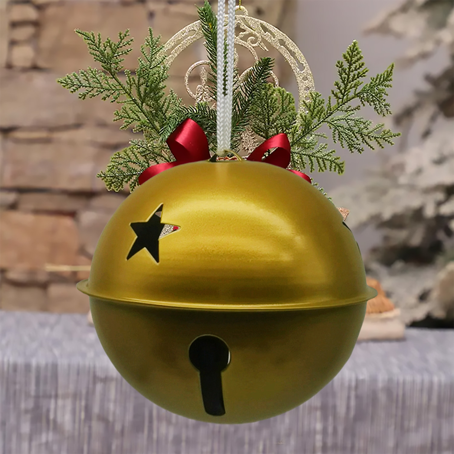 Vintage Christmas Bell 8" Metal Hanging Ornament — view 6