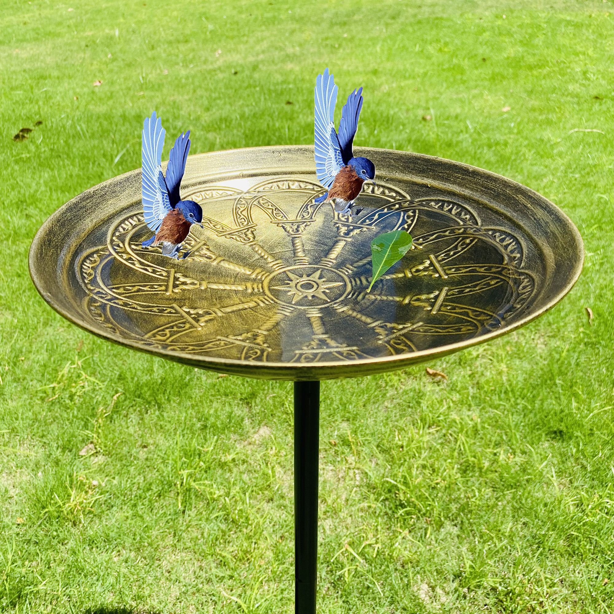 Outdoor rust-proof metal bird drinking fountain 12.8 inch bowl on iron stand