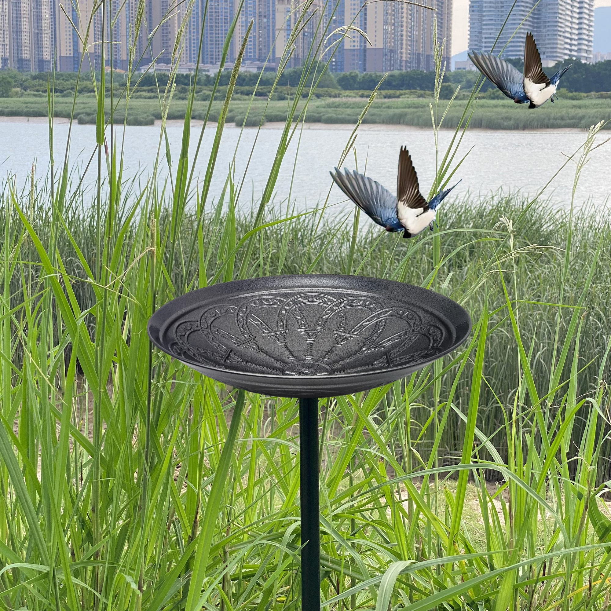 Outdoor Rust-Proof Metal Bird Drinking Fountain, Simple Assembly-Style Garden Bird Bath, Suitable for lawns, backyards and patios Choice for Bird Lovers. (Red Bronze Bule) — view 2