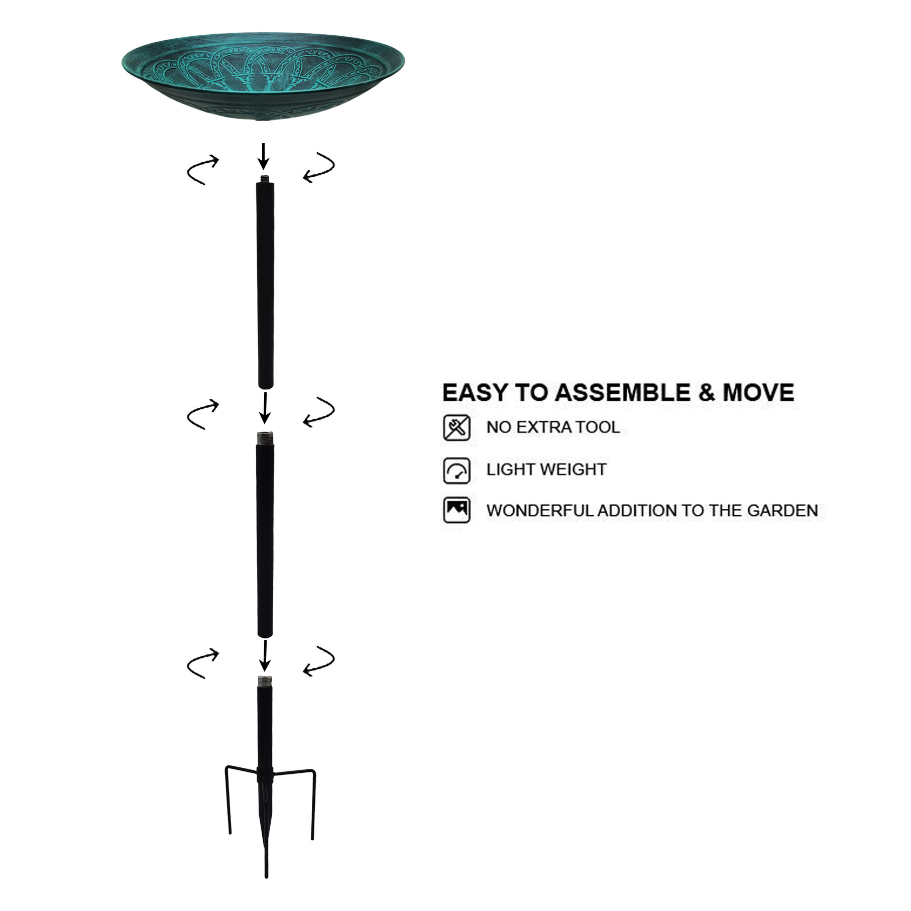 Outdoor Rust-Proof Metal Bird Drinking Fountain, Simple Assembly-Style Garden Bird Bath, Suitable for lawns, backyards and patios Choice for Bird Lovers. (Red Bronze Bule) — view 4