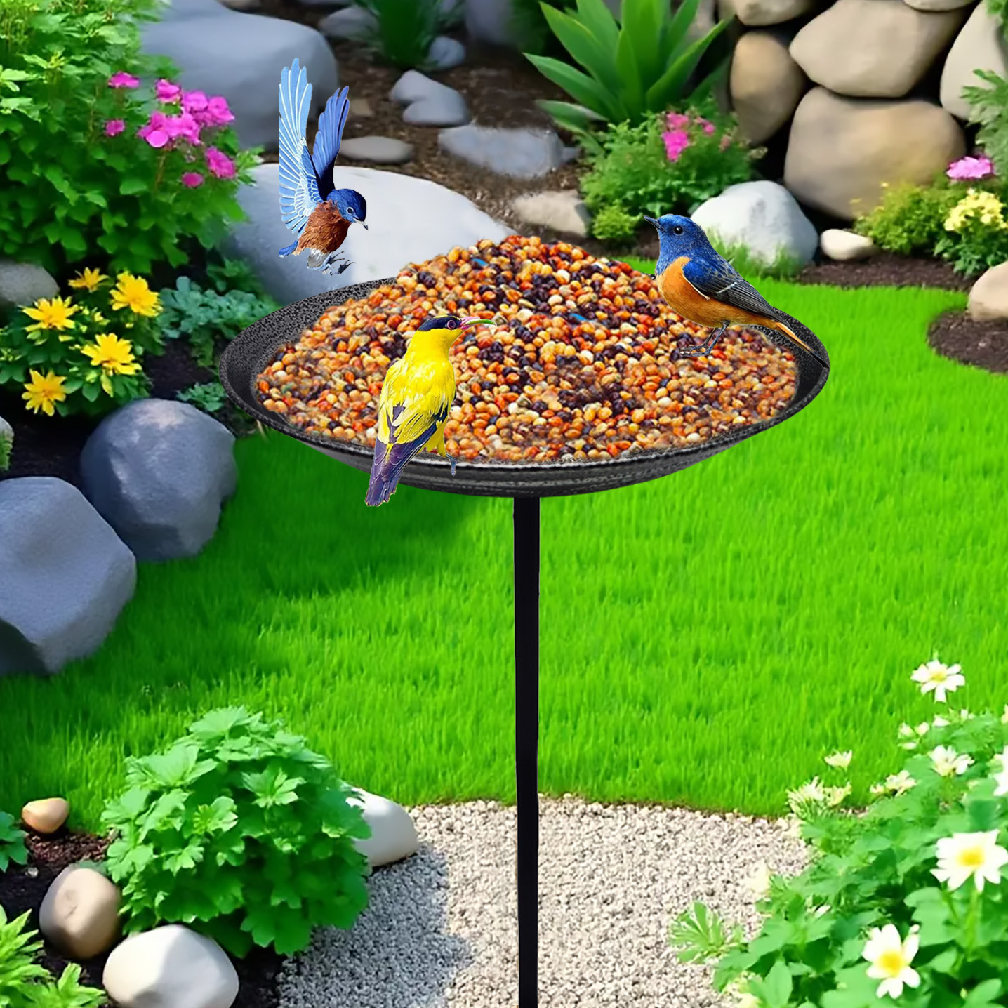 Outdoor Rust-Proof Metal Bird Drinking Fountain, Simple Assembly-Style Garden Bird Bath, Suitable for lawns, backyards and patios Choice for Bird Lovers. (Red Bronze Bule) — view 6