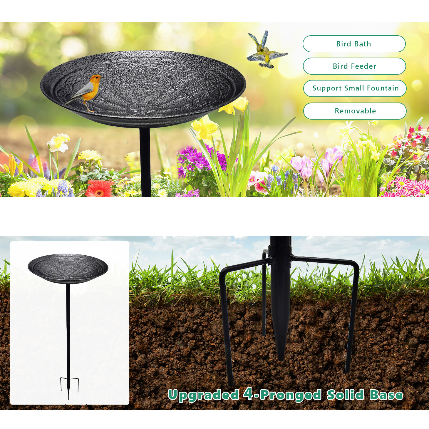 Outdoor Rust-Proof Metal Bird Drinking Fountain, Simple Assembly-Style Garden Bird Bath, Suitable for lawns, backyards and patios Choice for Bird Lovers. (Red Bronze Bule) — view 7