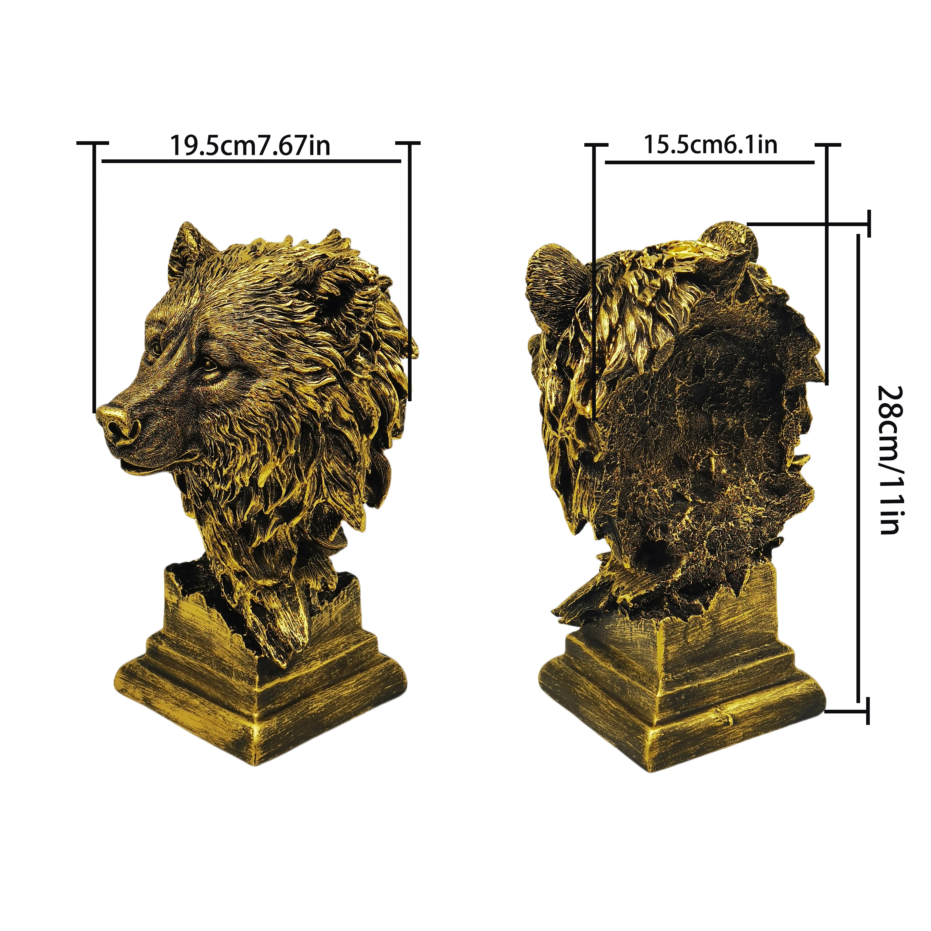 Resin Abstract Art Sculpture Bronze wolf head statue — view 3