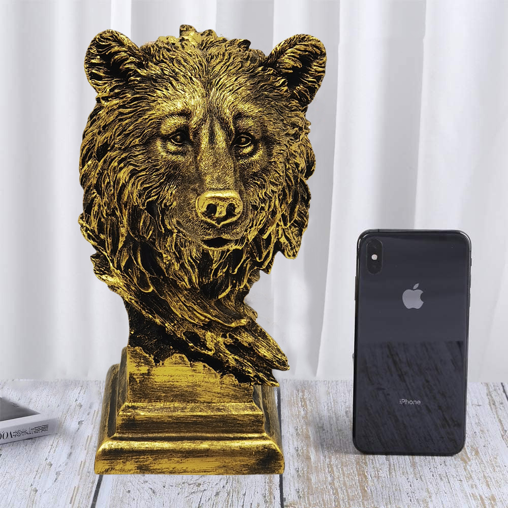 Resin Abstract Art Sculpture Bronze wolf head statue — view 2