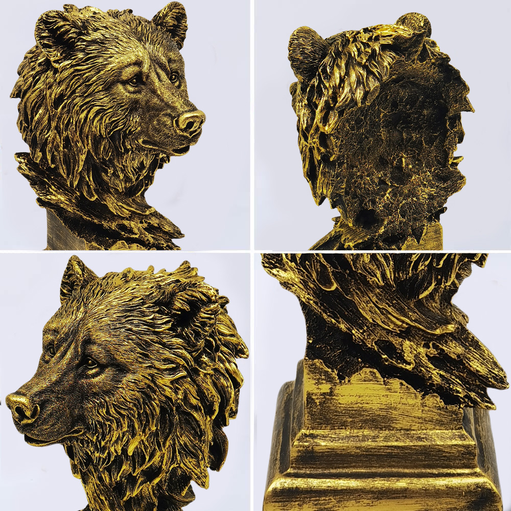 Resin Abstract Art Sculpture Bronze wolf head statue — view 5