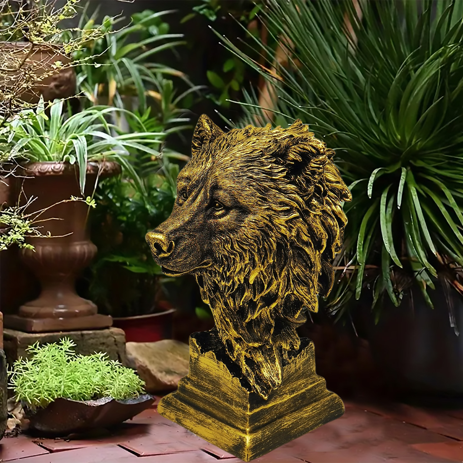 Resin Abstract Art Sculpture Bronze wolf head statue — view 6