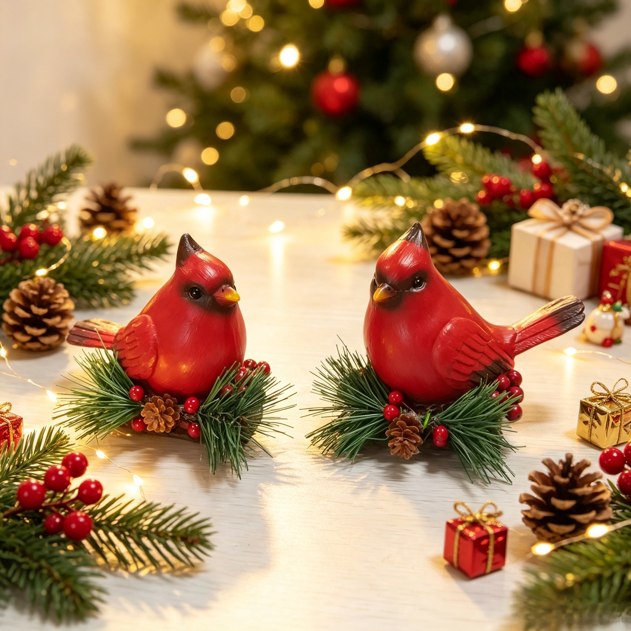 Resin Red Christmas Bird Statues Ornaments 2026 — view 4