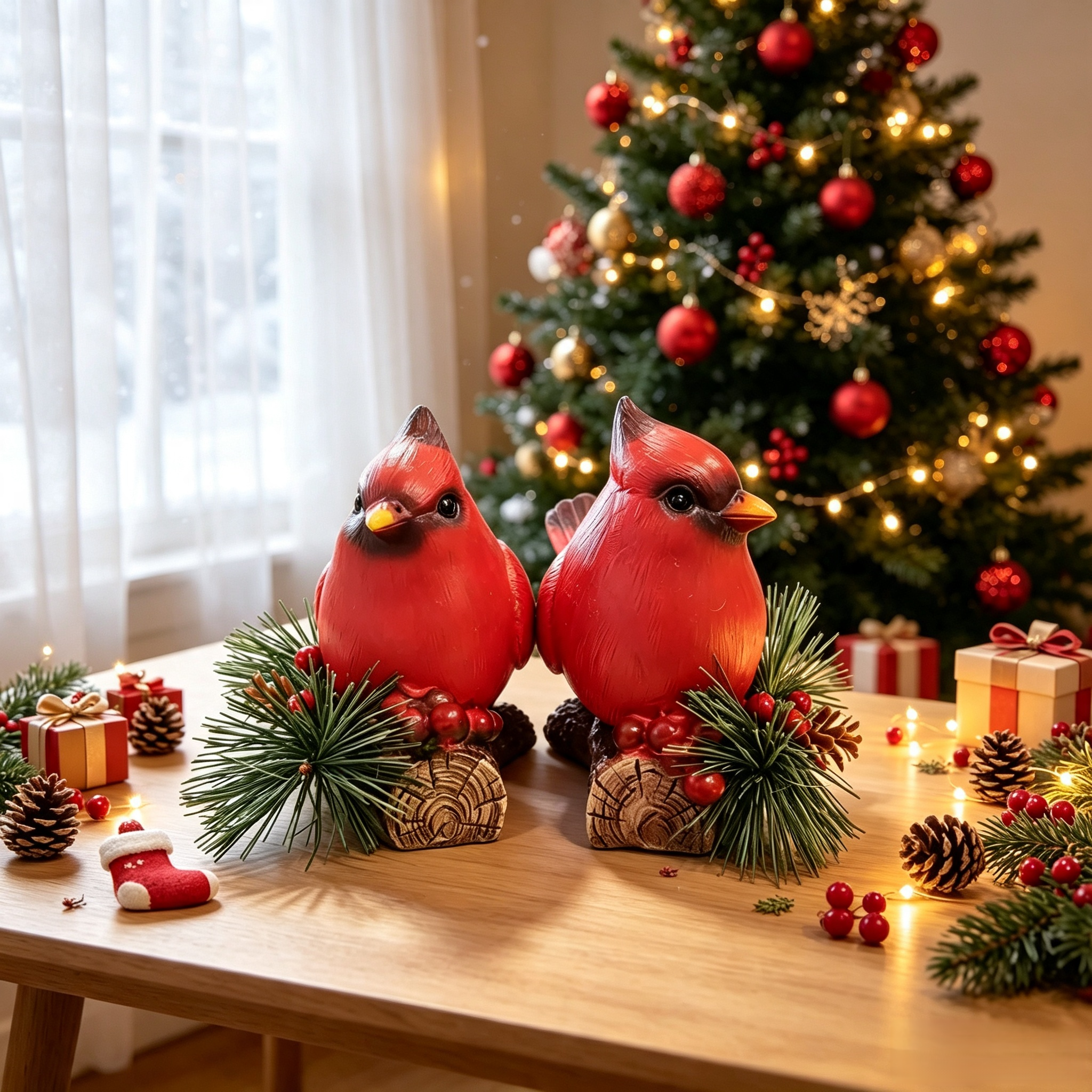 Resin Red Christmas Bird Statues Ornaments 2026 — view 7