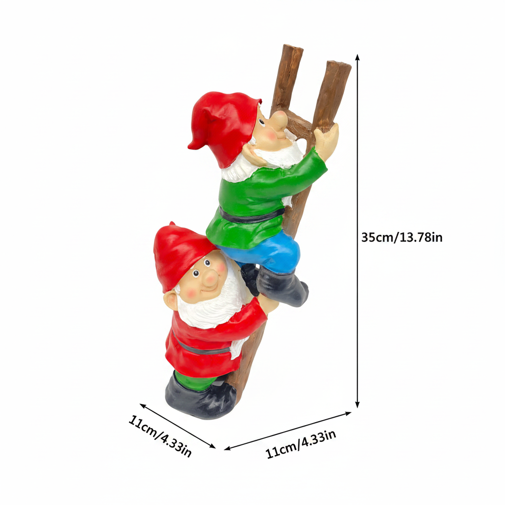 Resin Garden Gnome Set Sculpture decoration of a dwarf climbing a ladder — view 3