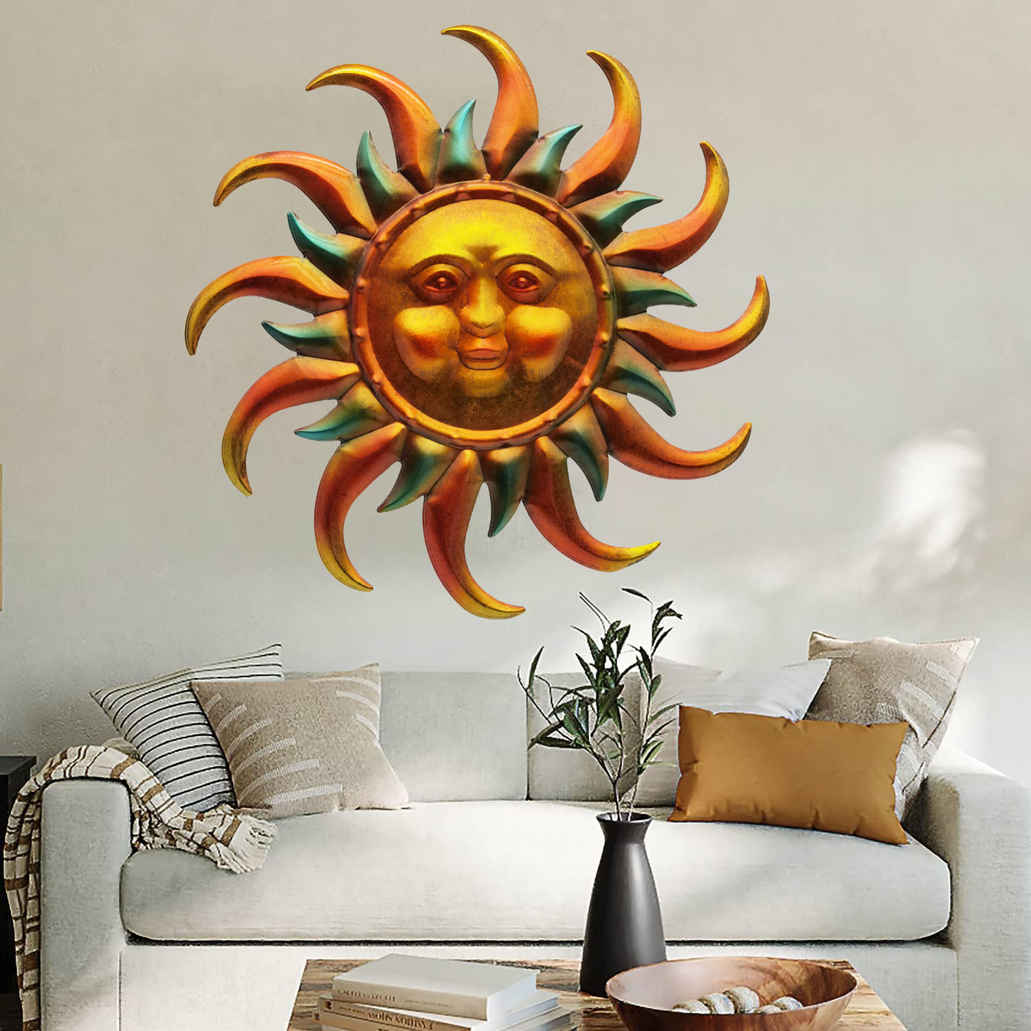 Decorative metal wall art sun face 40 cm iron