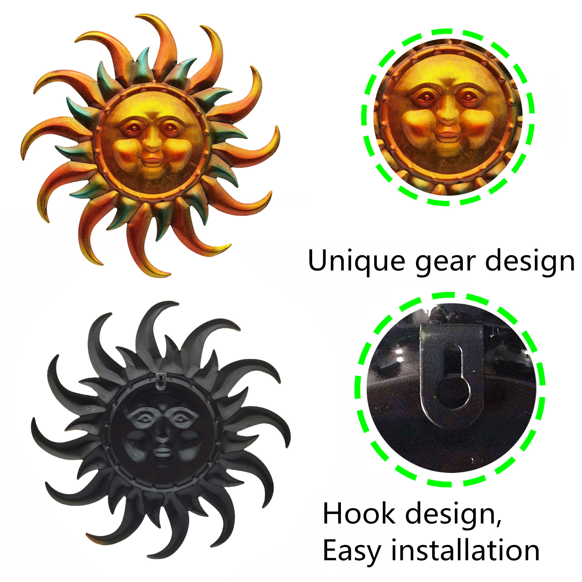 Decorative Metal Wall Art Sun face — view 6