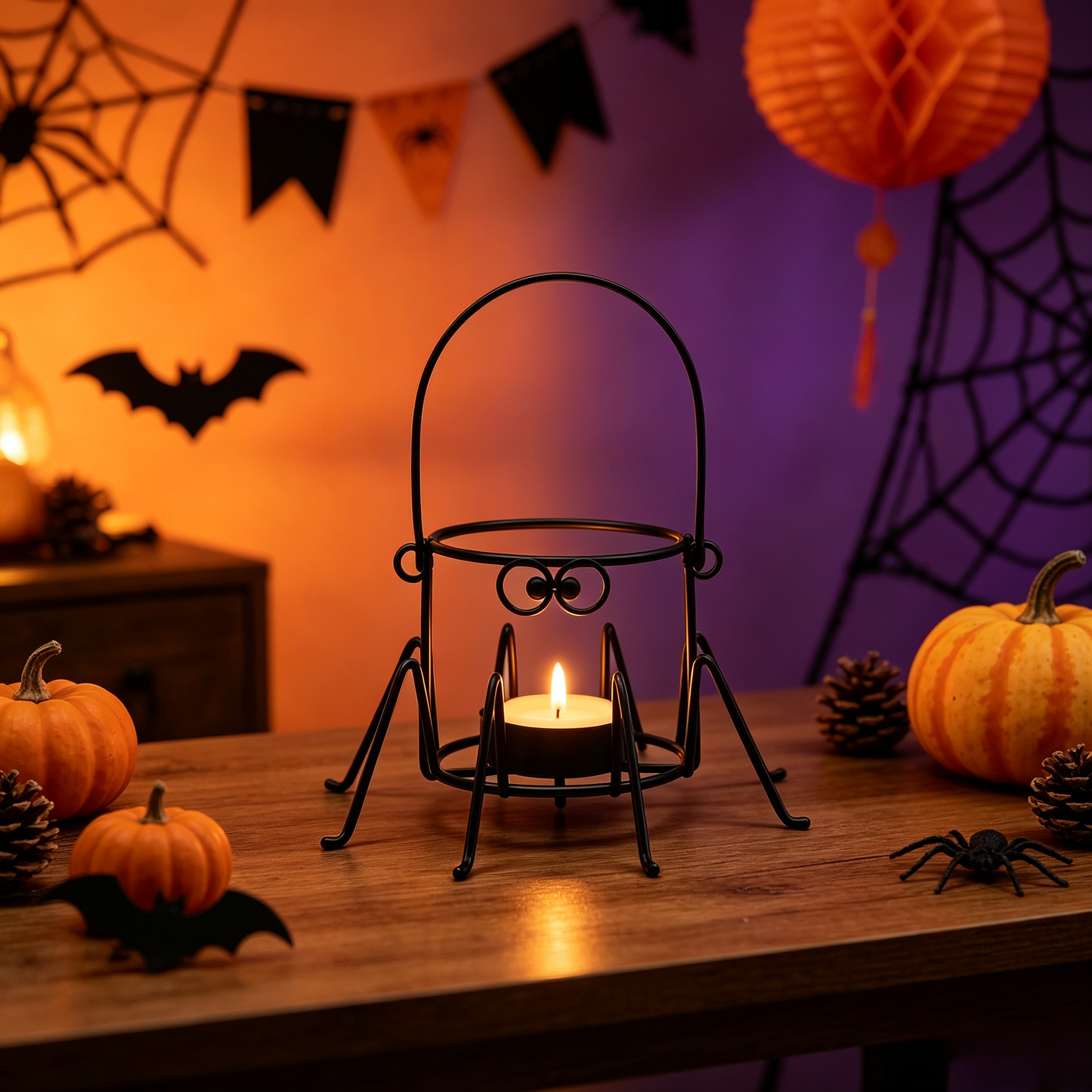 Halloween spider candlestick lantern