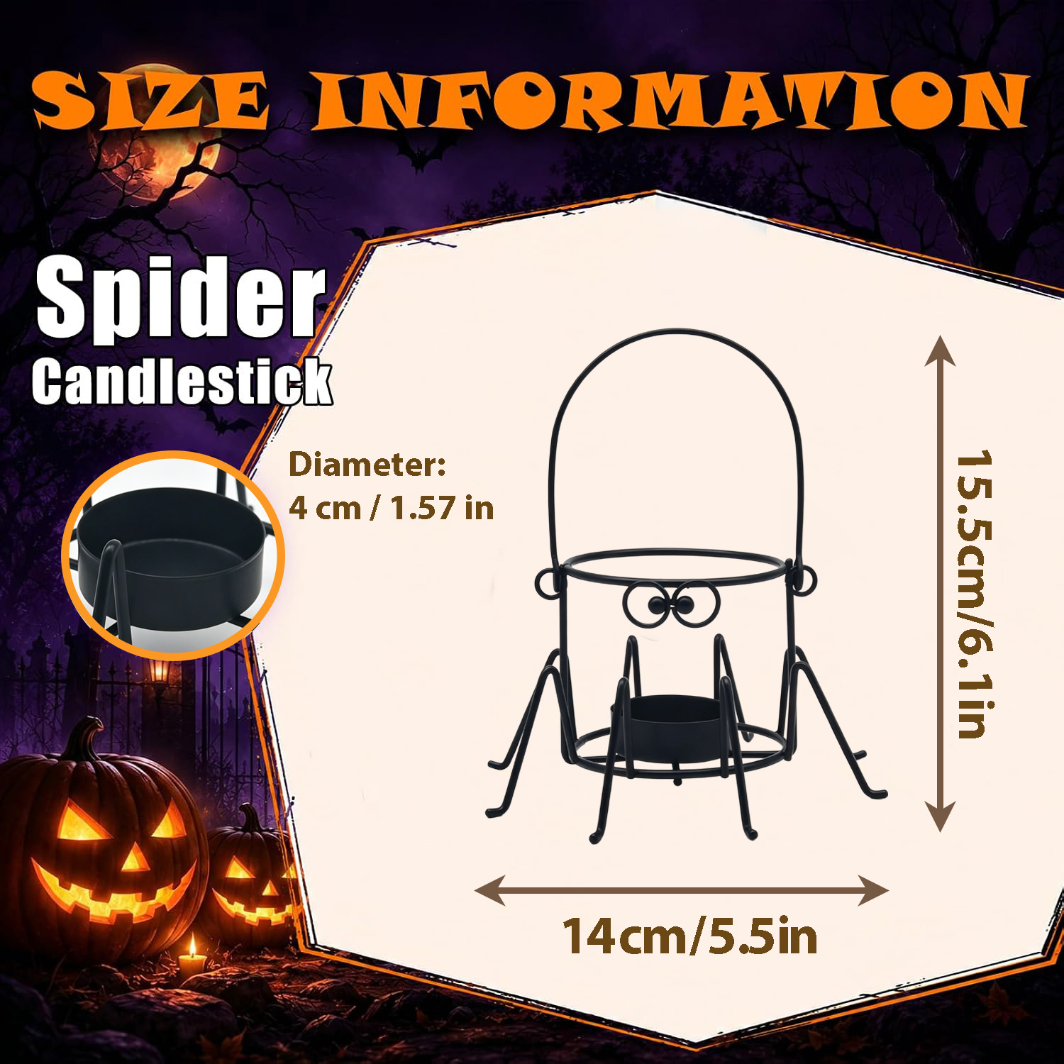 Halloween spider candlestick lantern — view 3