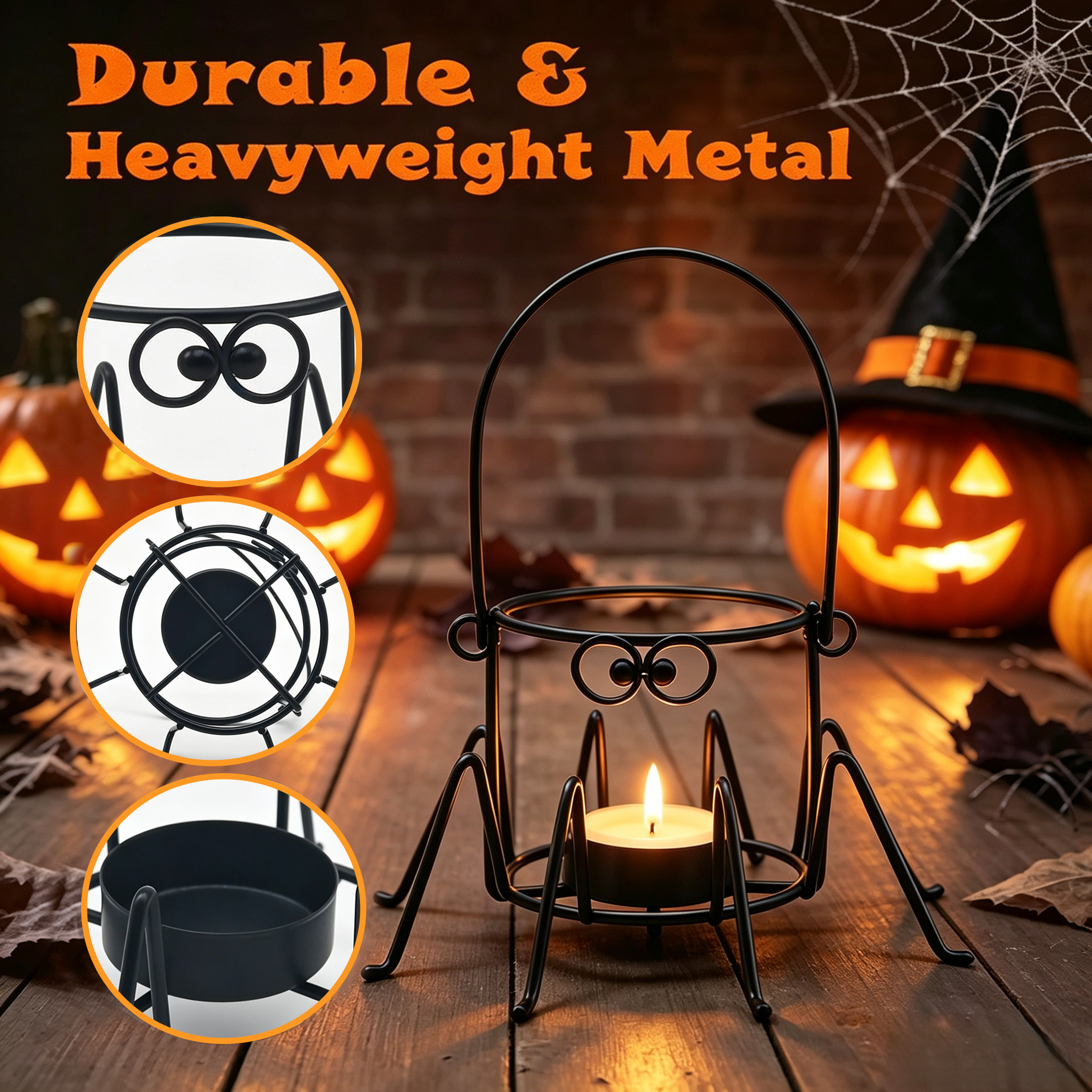 Halloween spider candlestick lantern — view 2