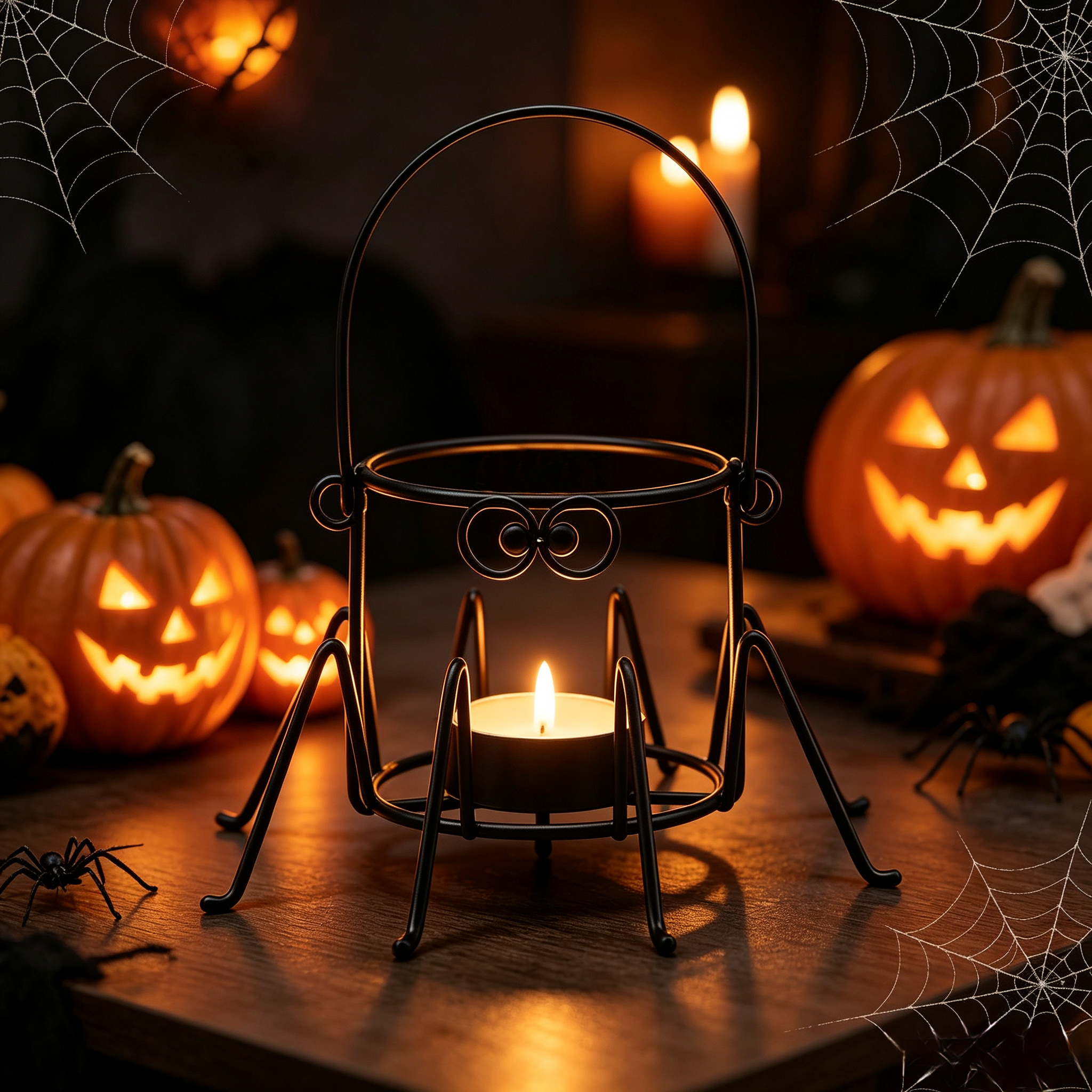 Halloween spider candlestick lantern — view 4
