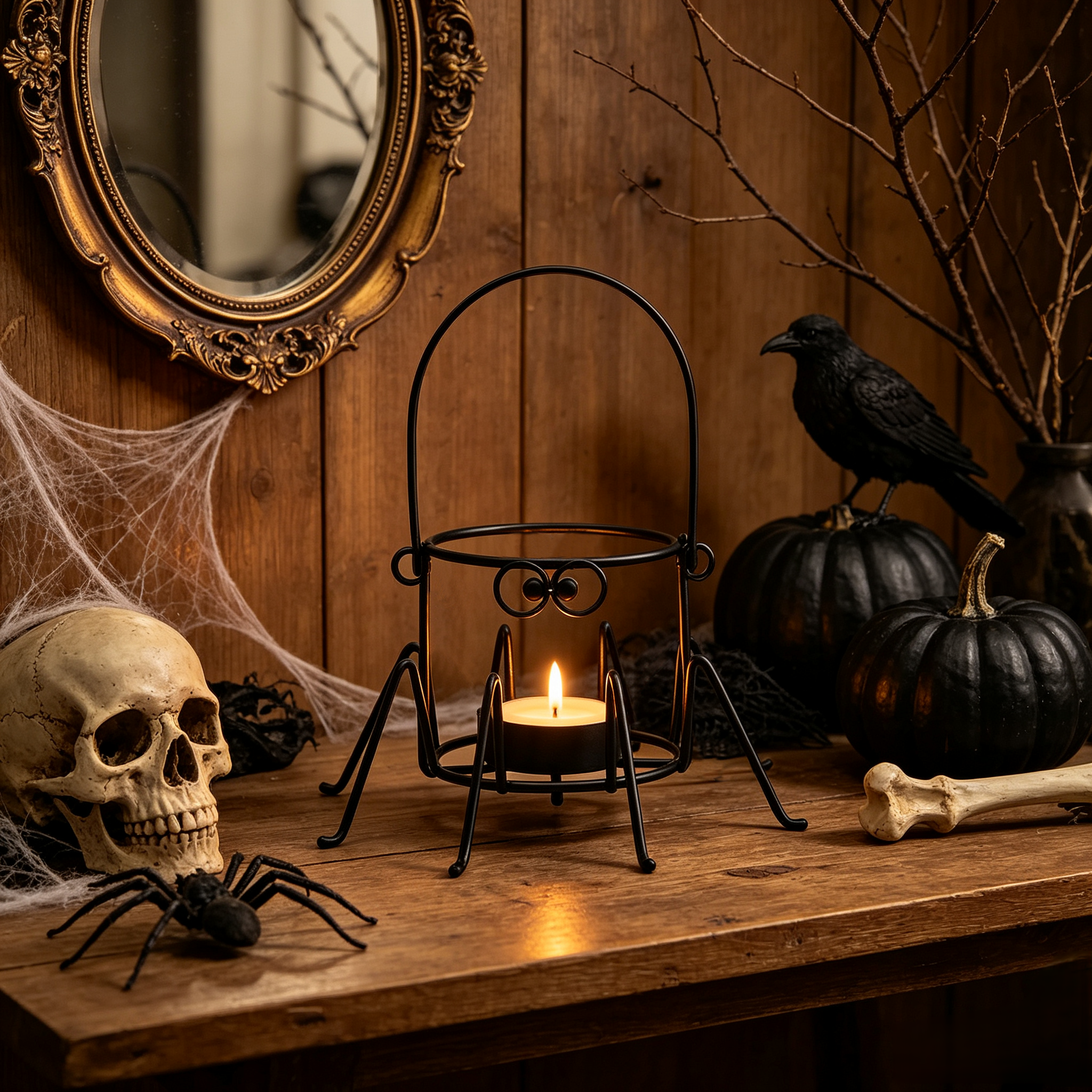 Halloween spider candlestick lantern — view 5