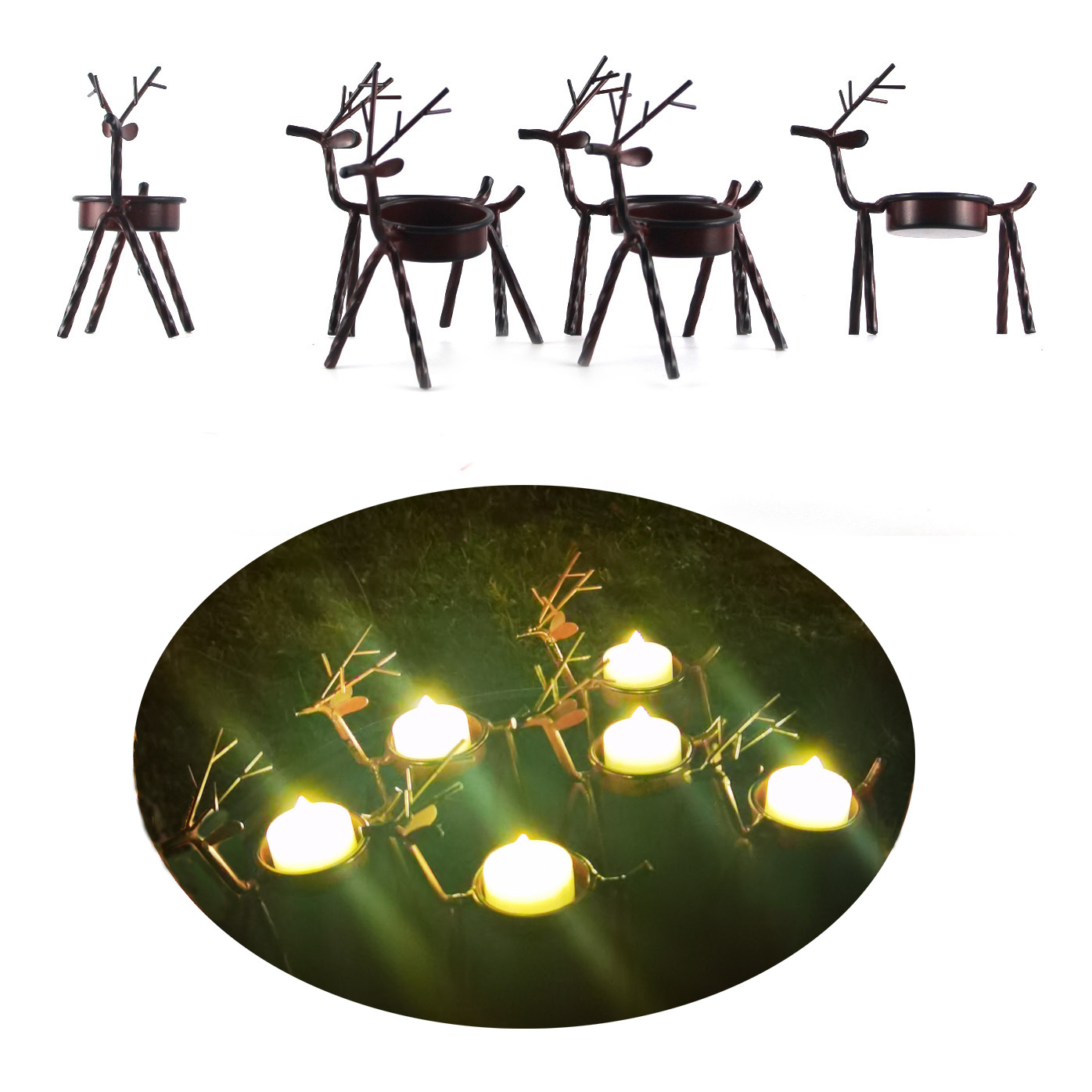6-piece Christmas Reindeer Candle Holder Statue — view 2