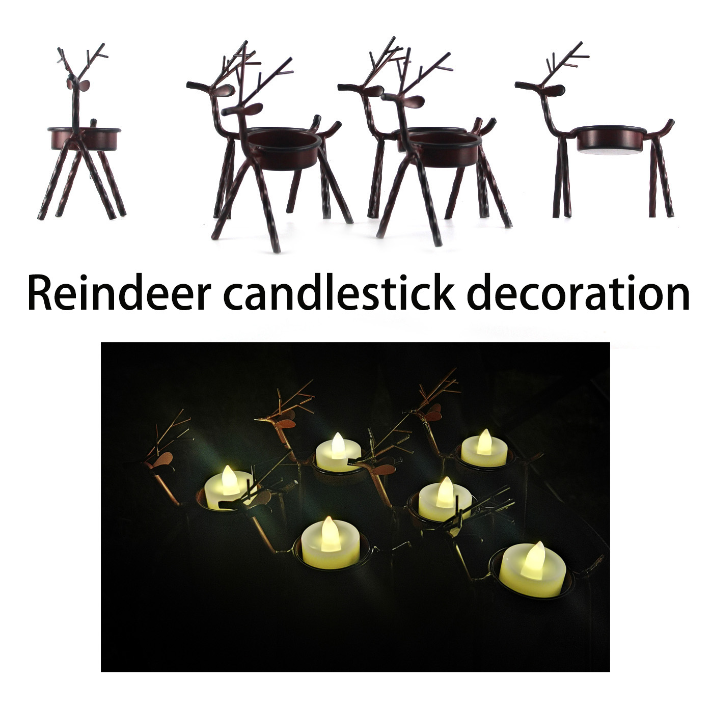 6-piece Christmas Reindeer Candle Holder Statue