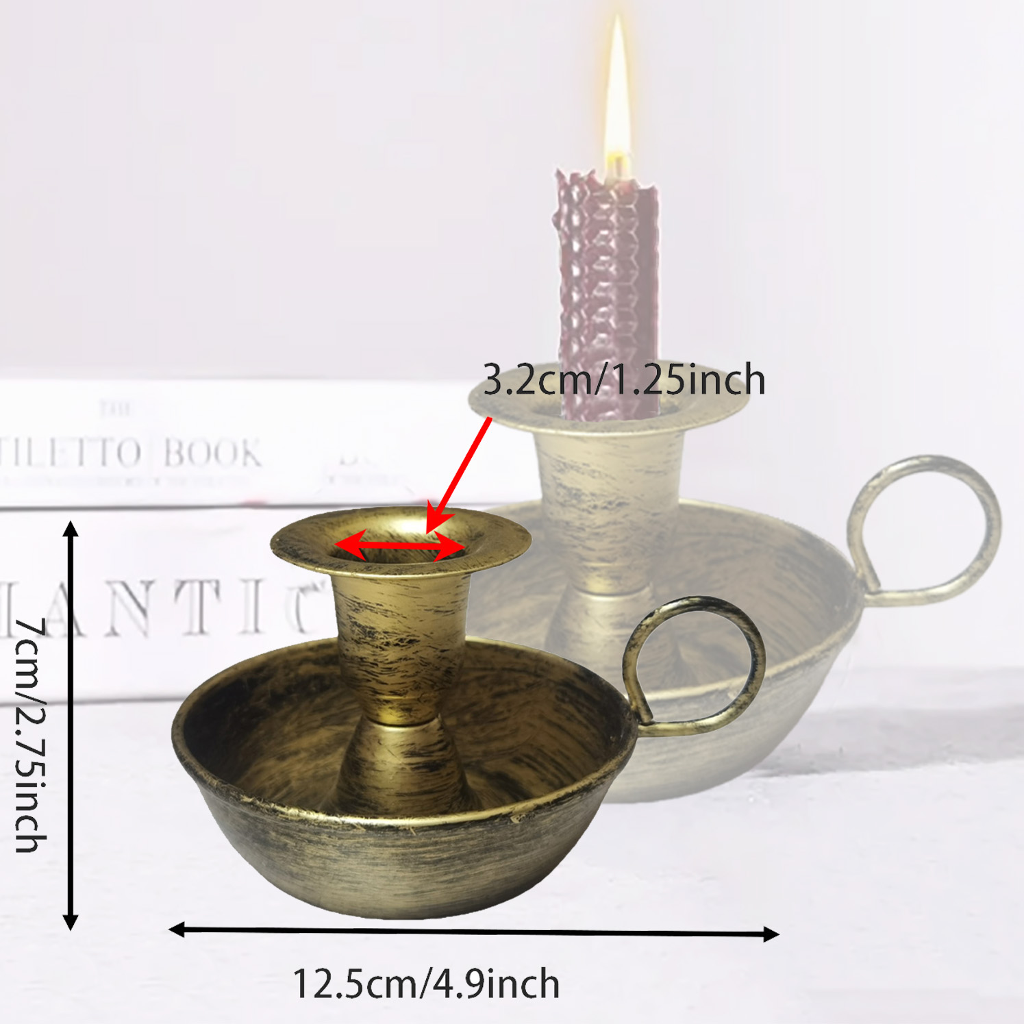 1 Piece tea cup-shaped candlestick. It can hold cylindrical candles. Available in two colors: bronze vintage and gold.