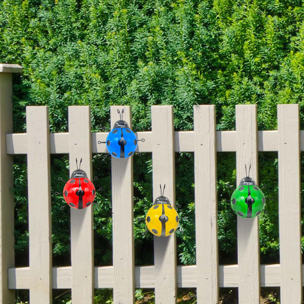 4-piece metal beetle statue for garden decoration, suitable for use in garden grasslands, tree branches, fences and walls. — view 4