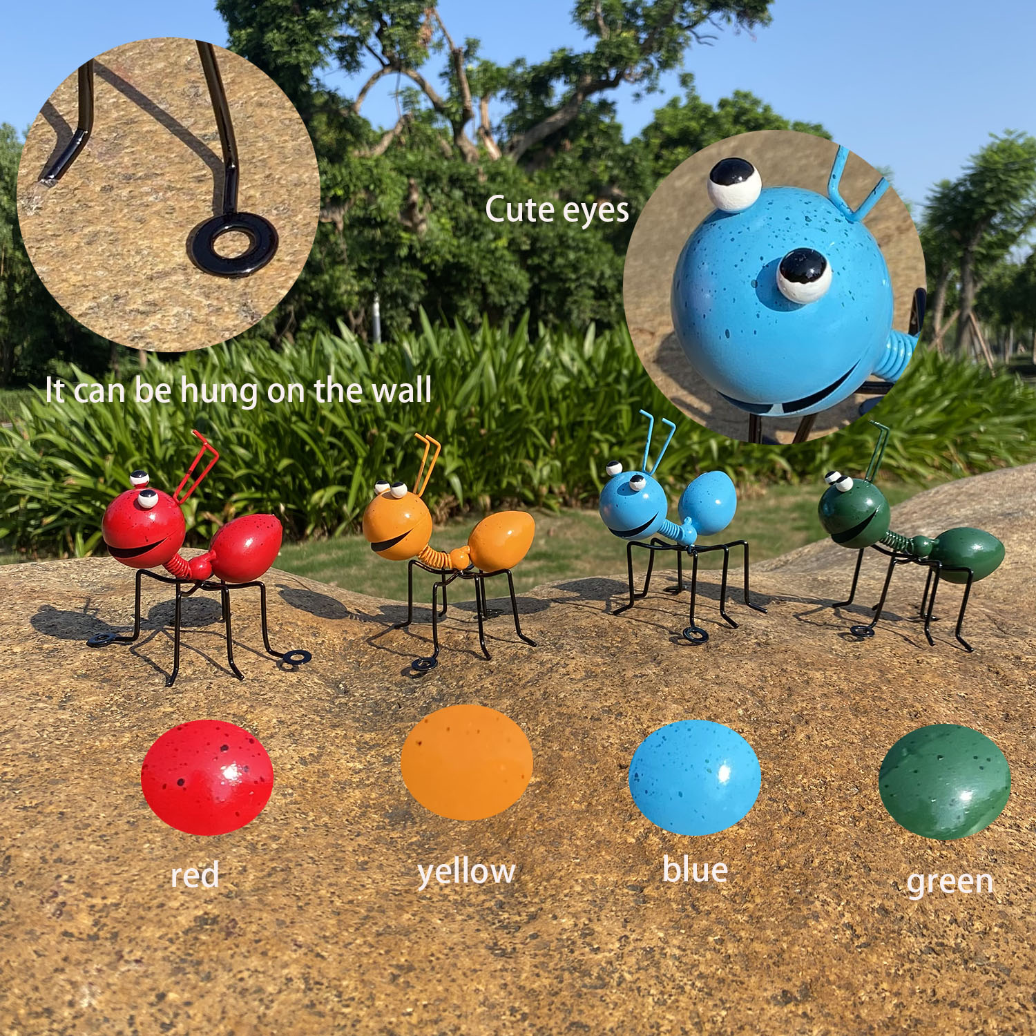 4-piece metal ant figurines for garden decoration, suitable for use on garden grass, tree branches, fences and walls. — view 2