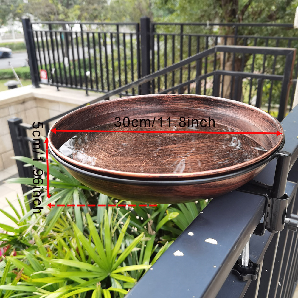 Deck Mounted Bird Bath Metal Birdbath Bowl Unheated with Lightweight Detachable, Bird Baths with Adjustable Sturdy Steel Clamp for Deck Railing Balcony Yard Garden Decoration — view 6