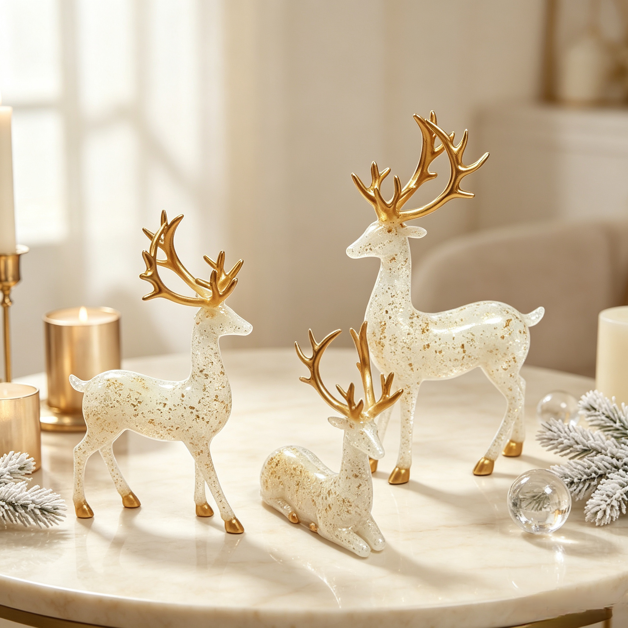 Christmas Deer Statue Decoration Set of 3 Plastic Ornaments — view 2