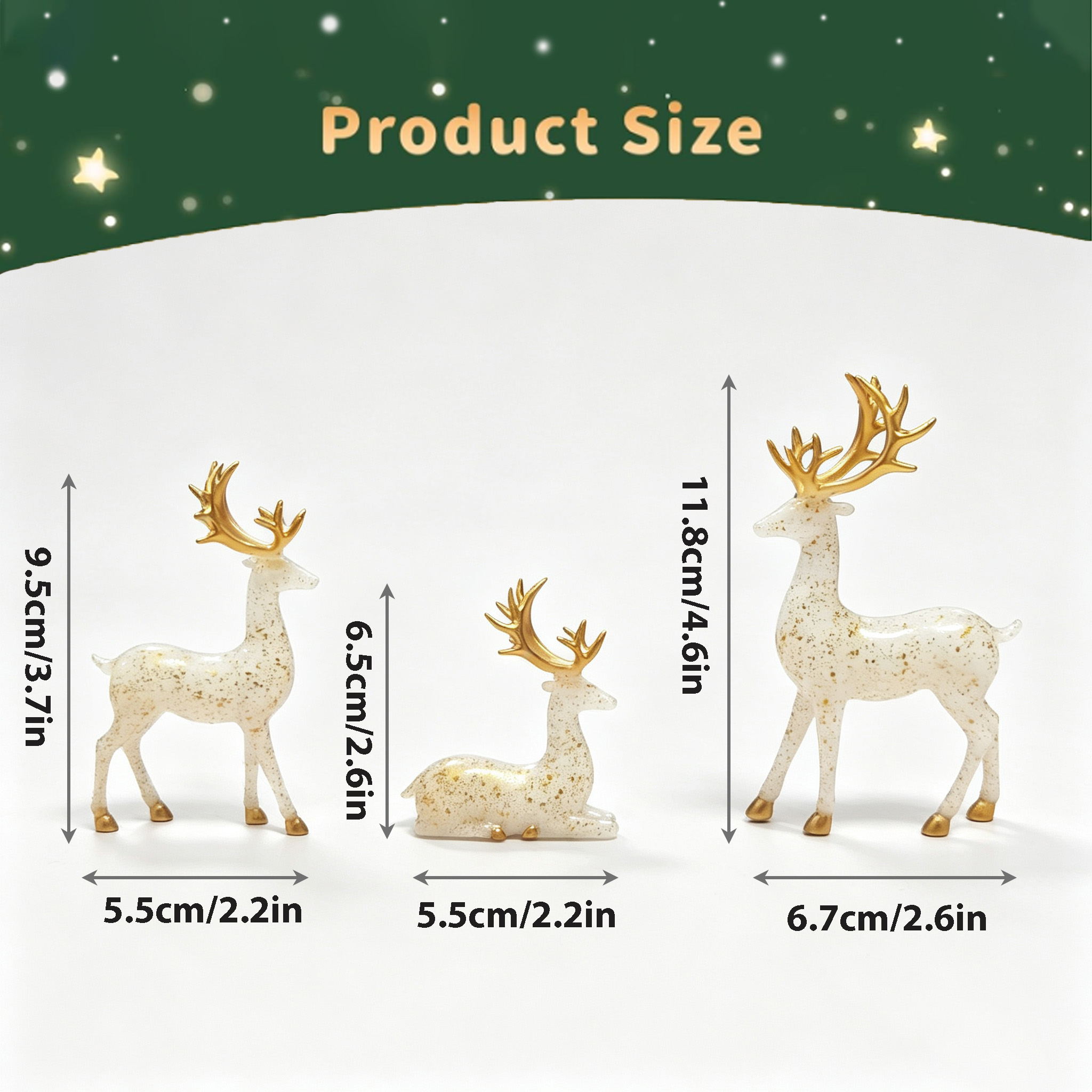 Christmas Deer Statue Decoration Set of 3 Plastic Ornaments — view 3