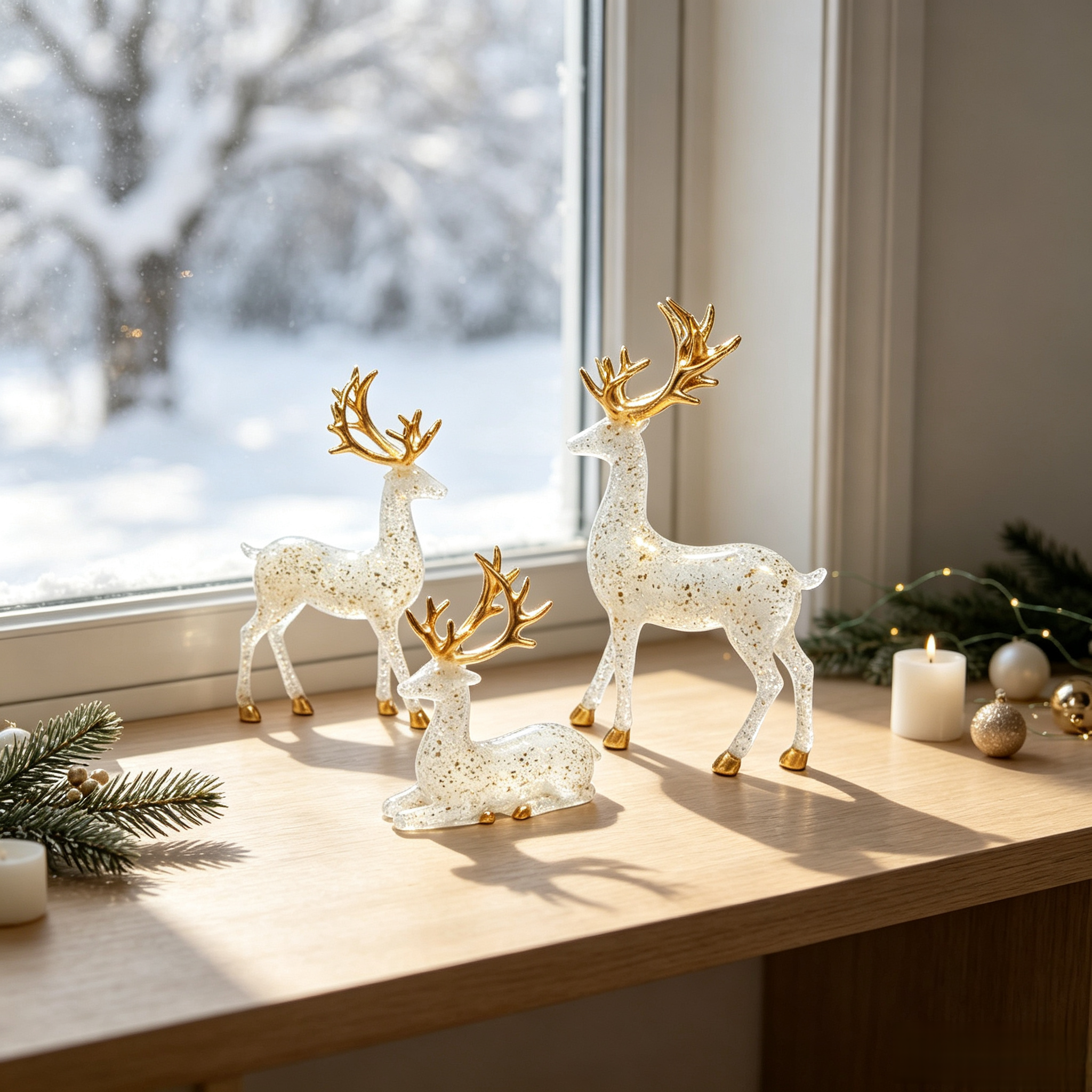 Christmas Deer Statue Decoration Set of 3 Plastic Ornaments — view 4