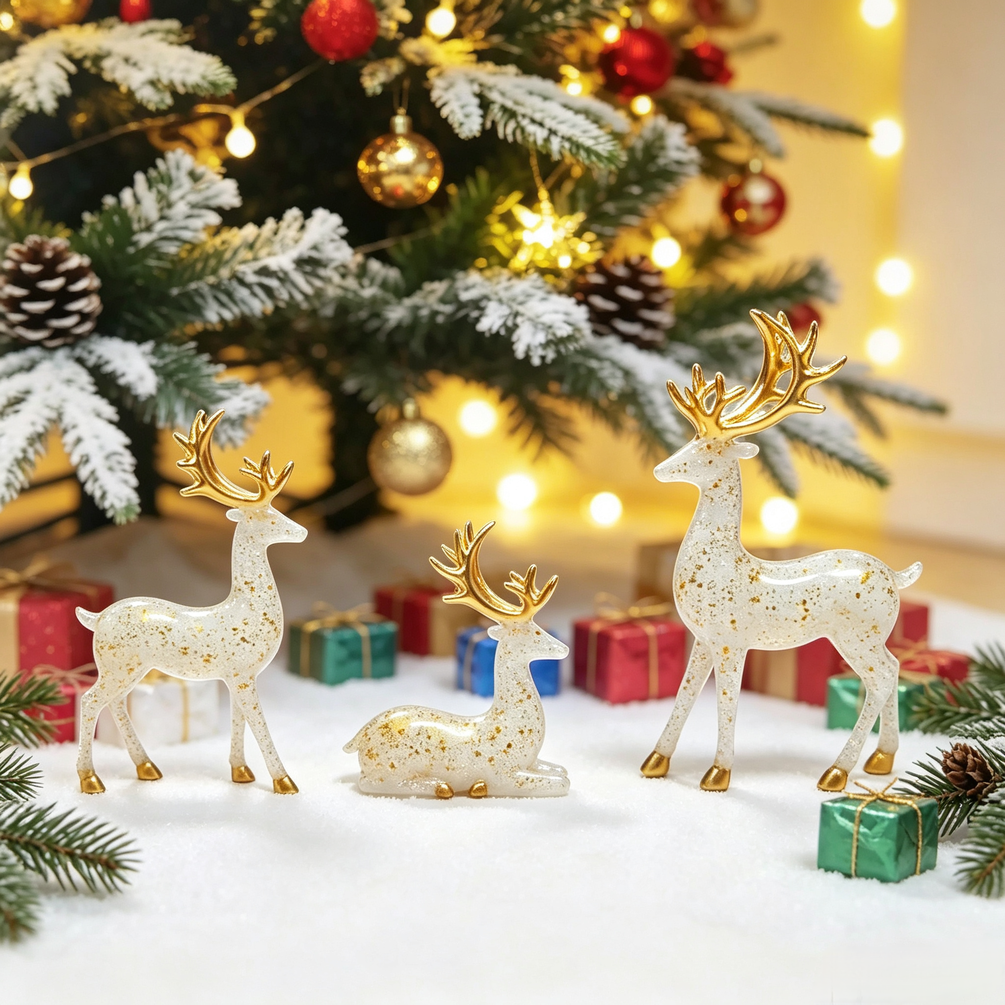 Christmas Deer Statue Decoration Set of 3 Plastic Ornaments — view 6