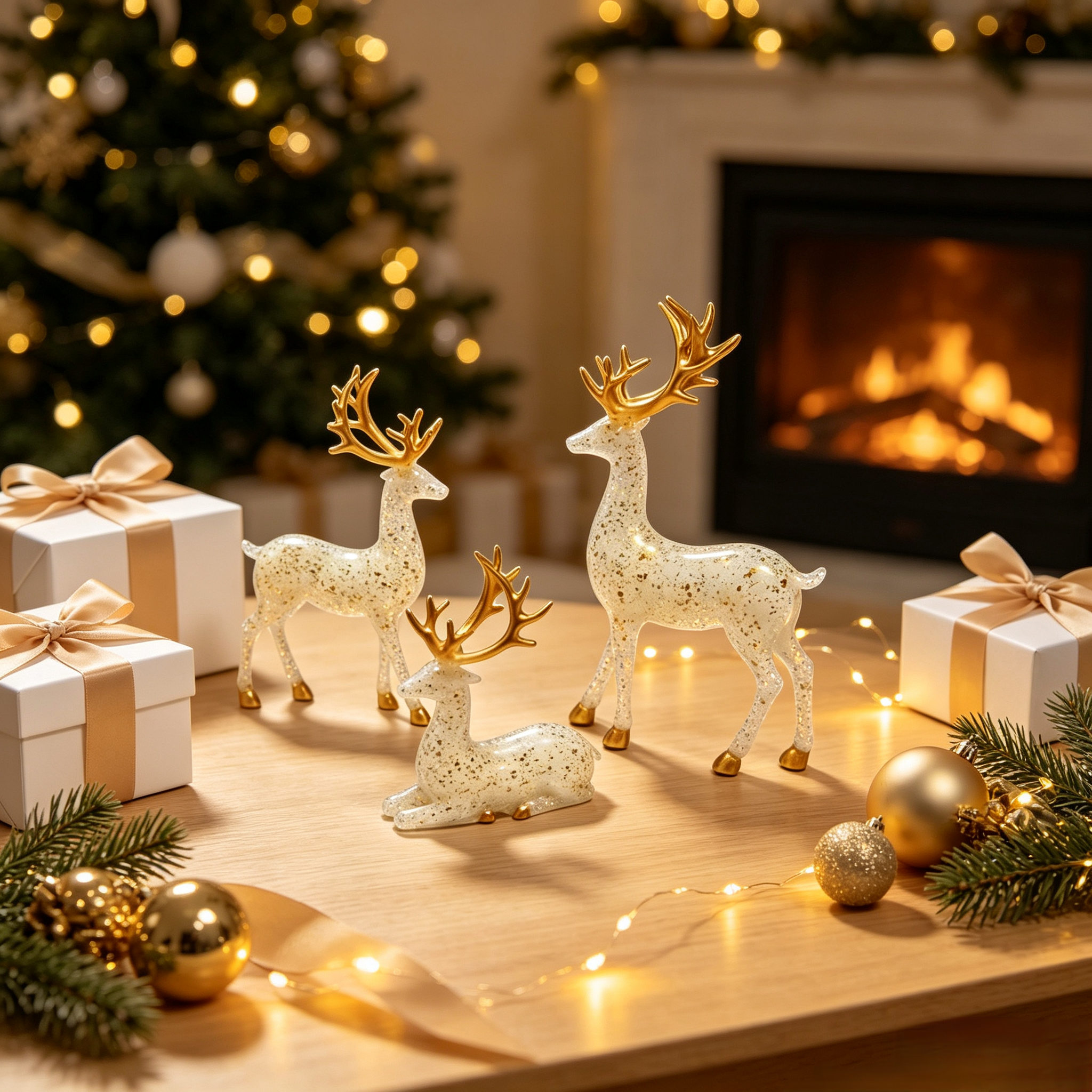 Christmas Deer Statue Decoration Set of 3 Plastic Ornaments — view 7