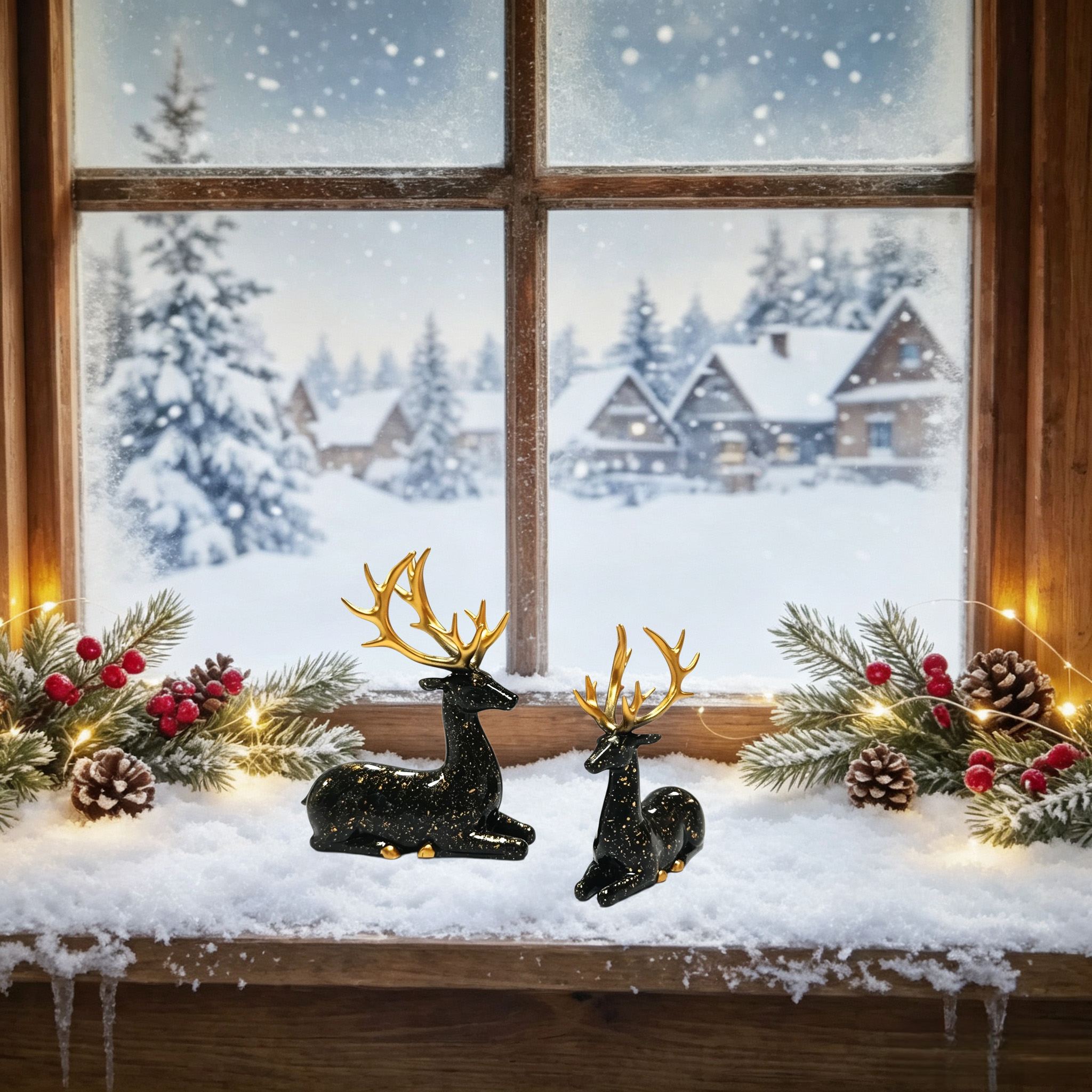 Black Plastic Christmas Deer Statues Set for Home Decor — view 2
