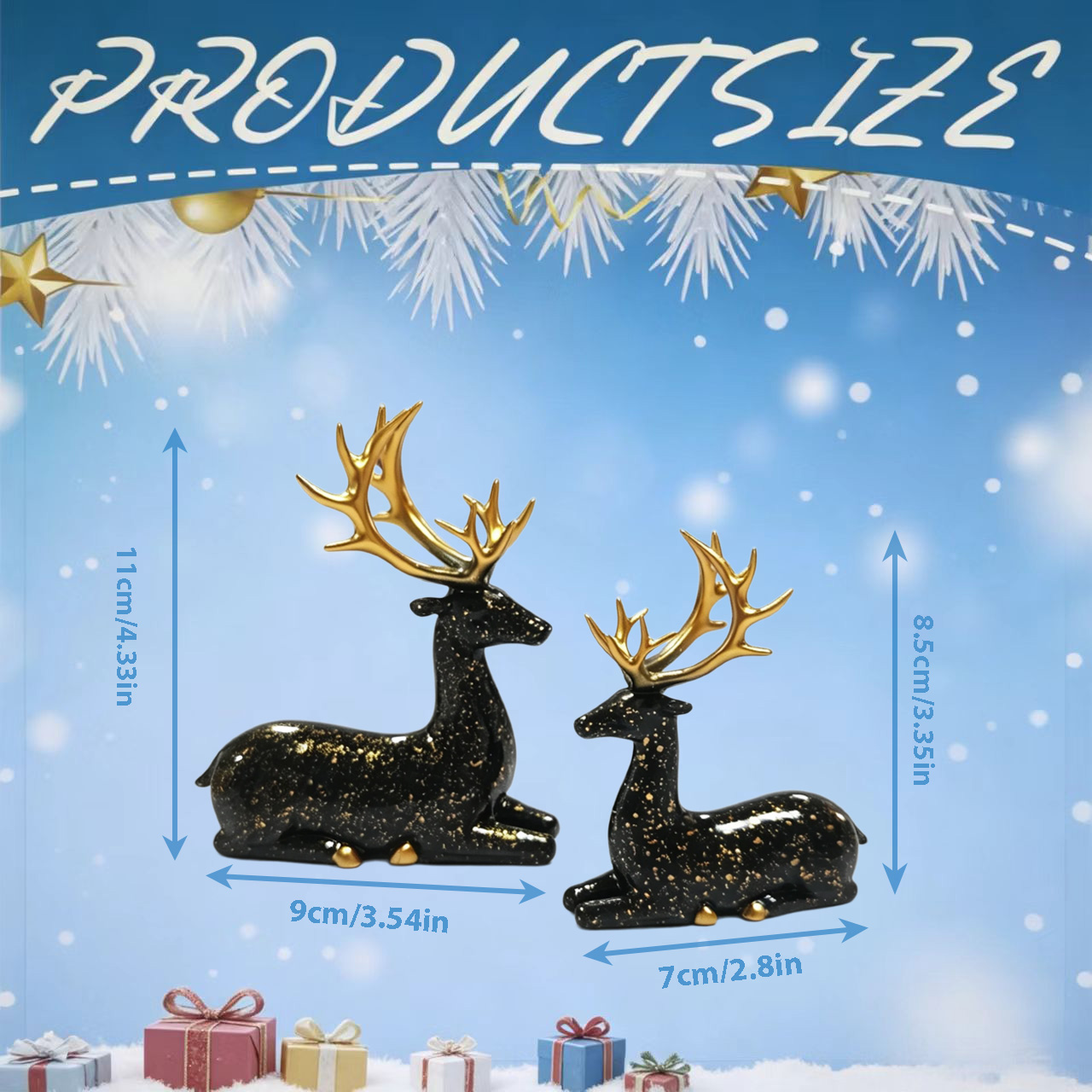 Black Plastic Christmas Deer Statues Set for Home Decor — view 3