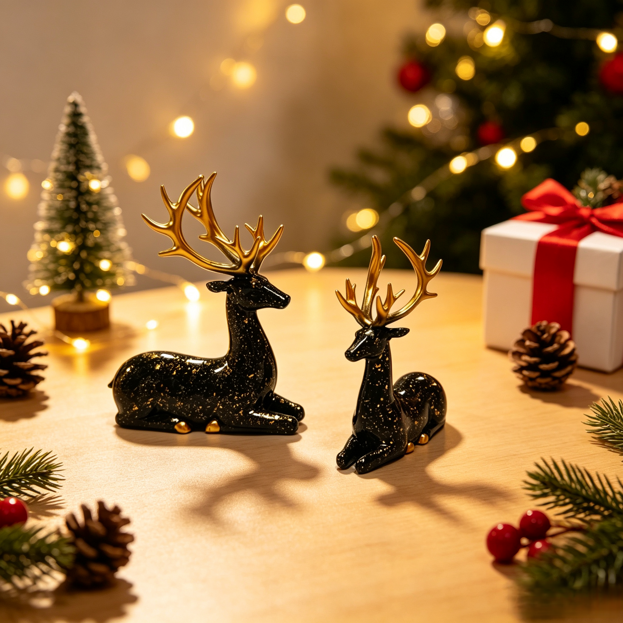 Black Plastic Christmas Deer Statues Set for Home Decor — view 5