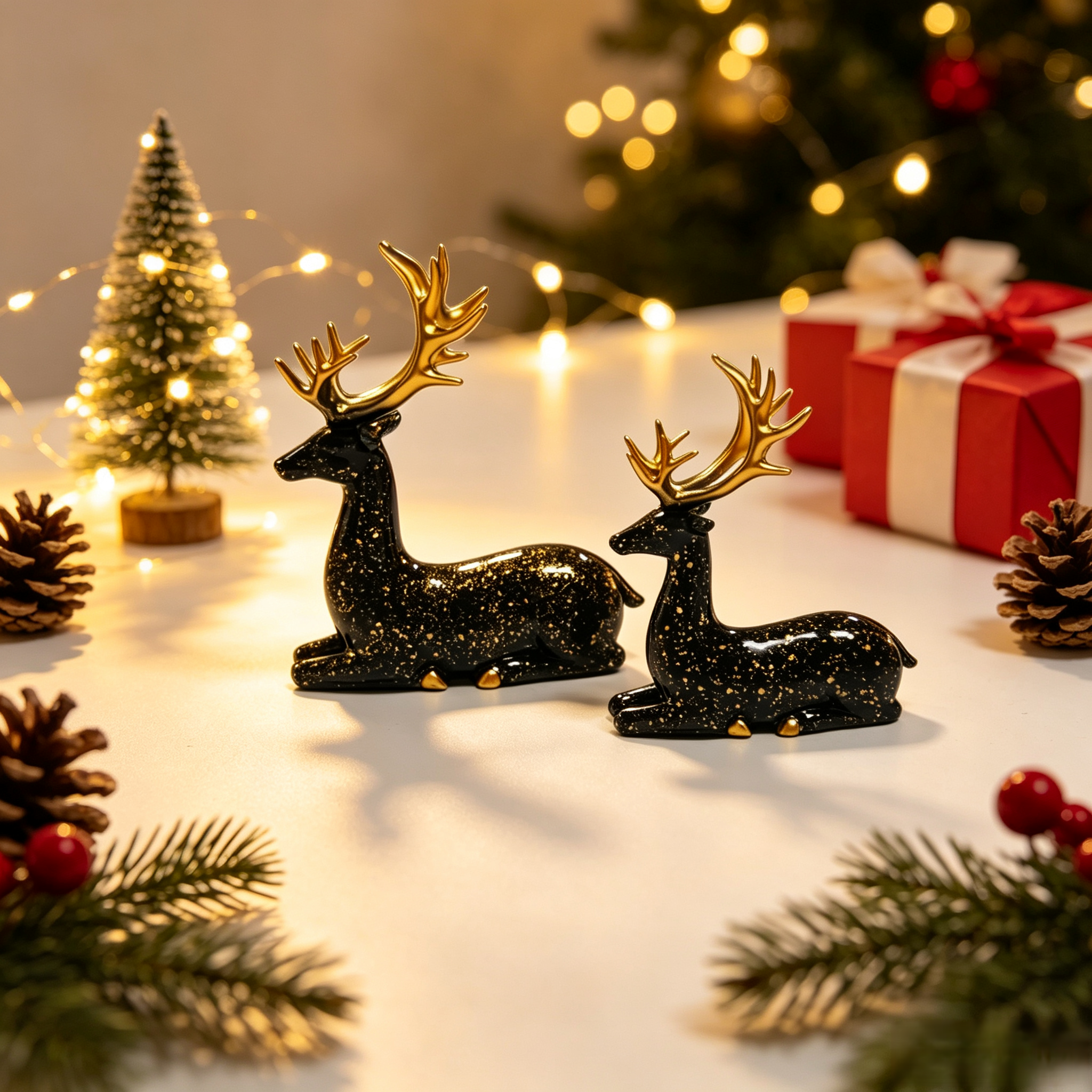 Black Plastic Christmas Deer Statues Set for Home Decor — view 4
