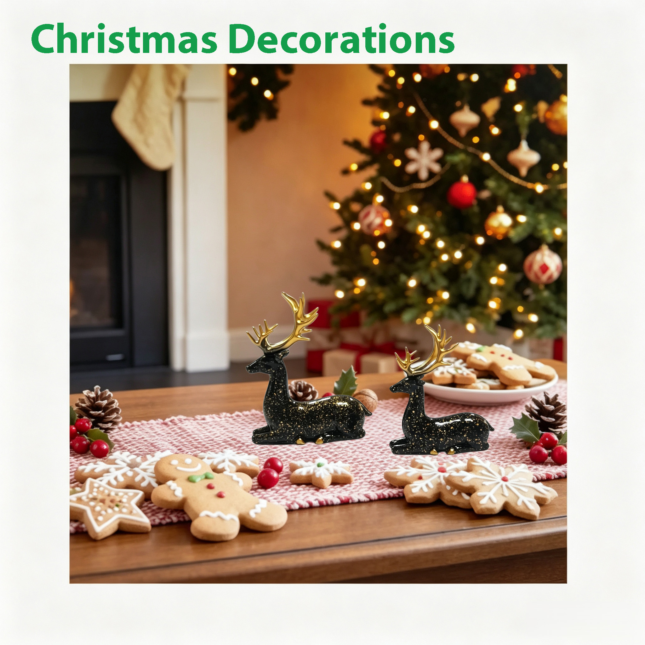 Black Plastic Christmas Deer Statues Set for Home Decor — view 6
