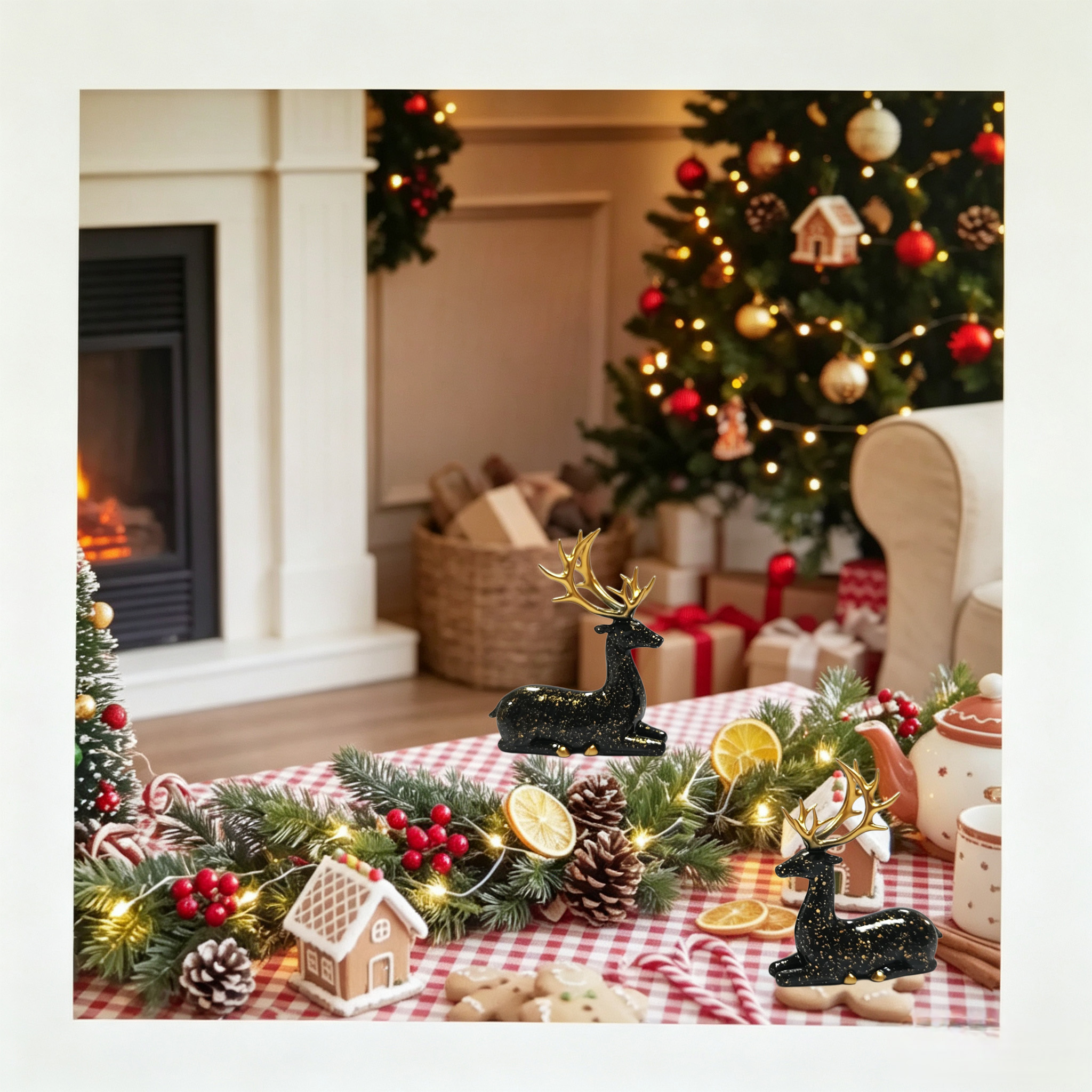 Black Plastic Christmas Deer Statues Set for Home Decor — view 7