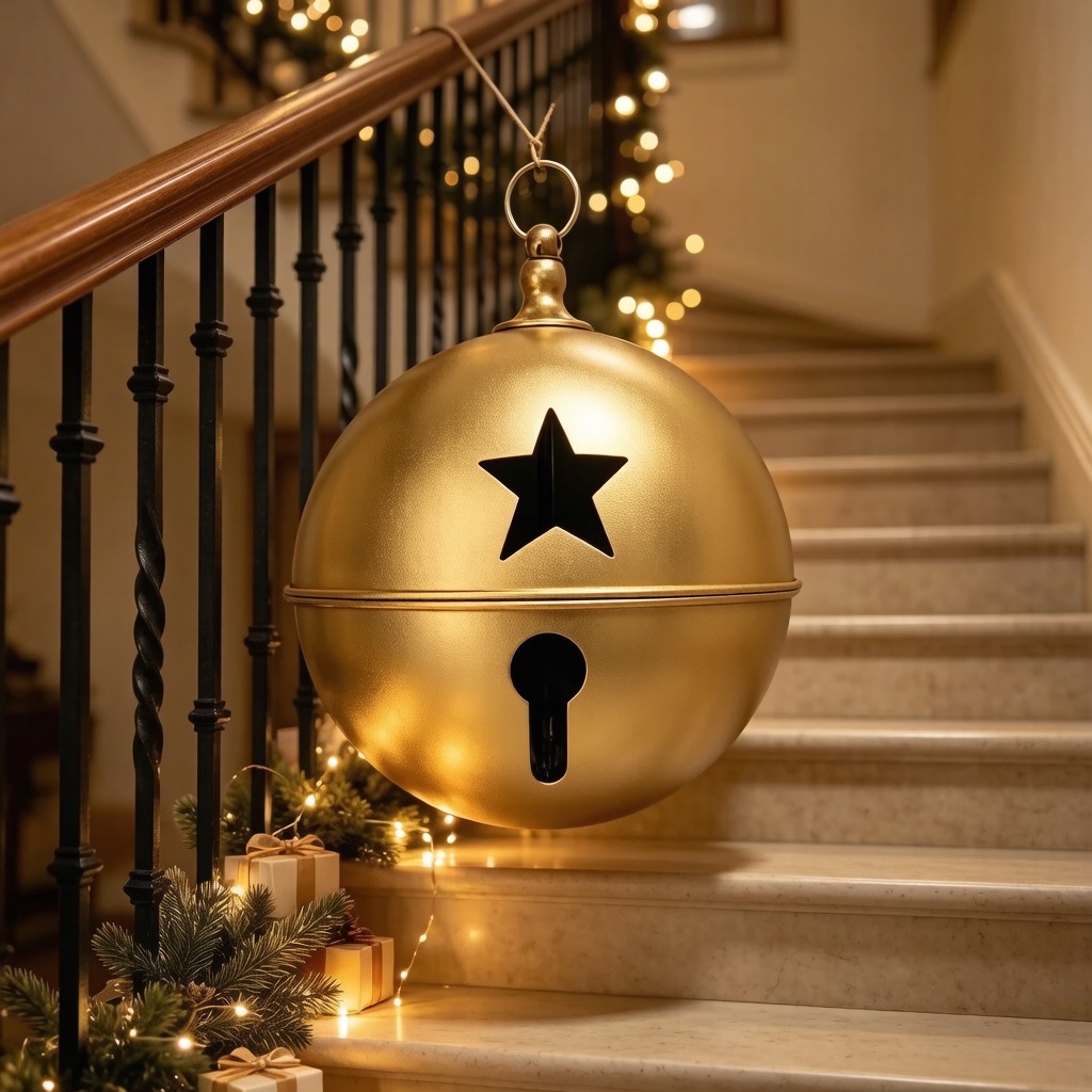 Large Rustic Christmas Bell Ornament 12-inch Metal Hanging Decoration — view 6