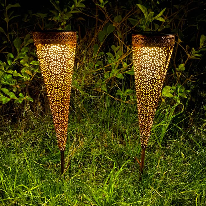 2pcs Moroccan pattern conical solar ground-mounted lamp for garden decoration — factory-direct Garden Decor