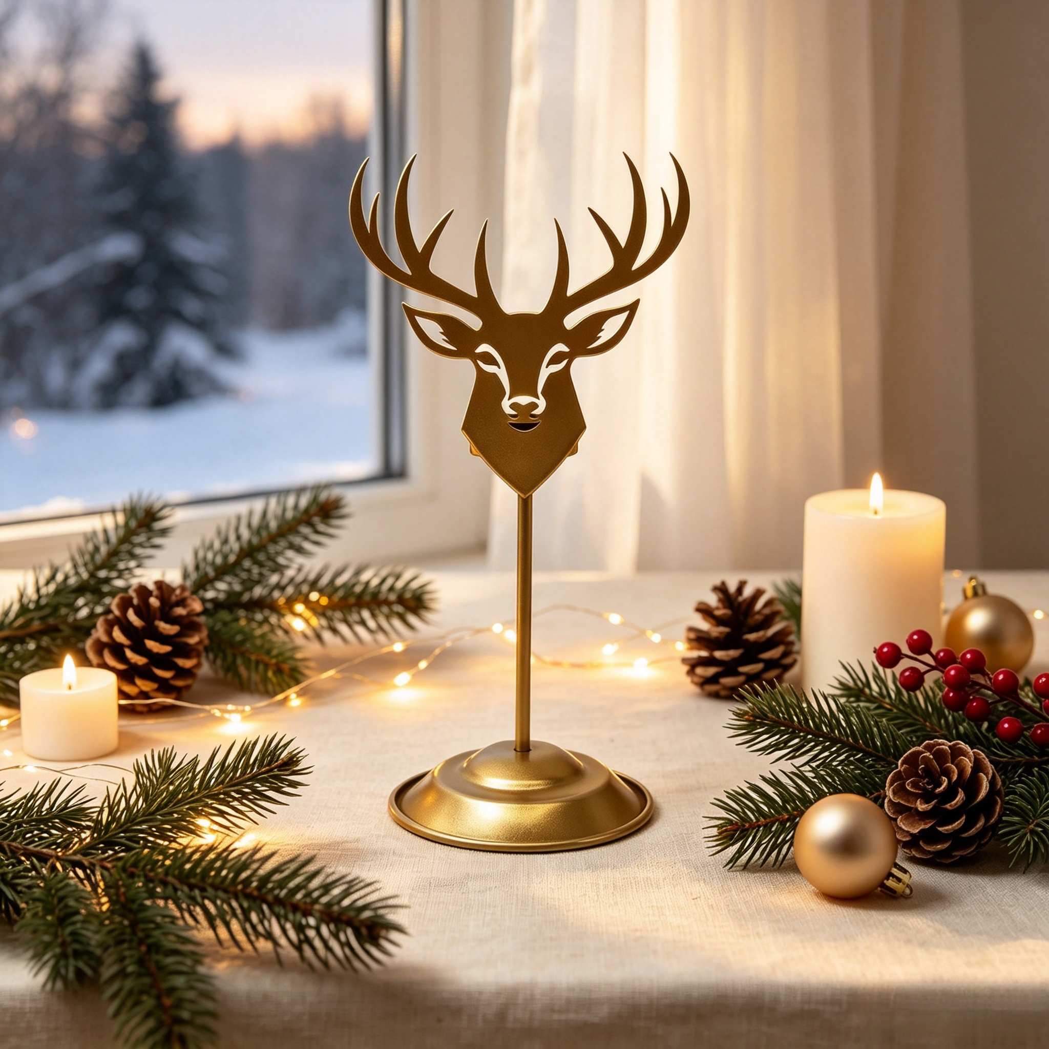Rustic Christmas Deer Candle Holder Decoration — view 2